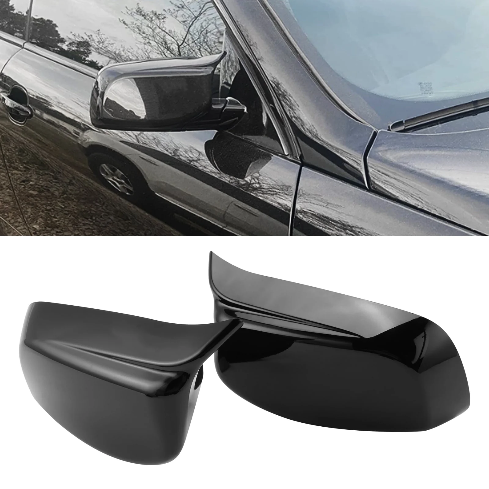 2PCS M-Style Side Mirror Cover Cap Replace For BMW 5 Series E60 E61 2004-2007 Pre-LCI - Image 2