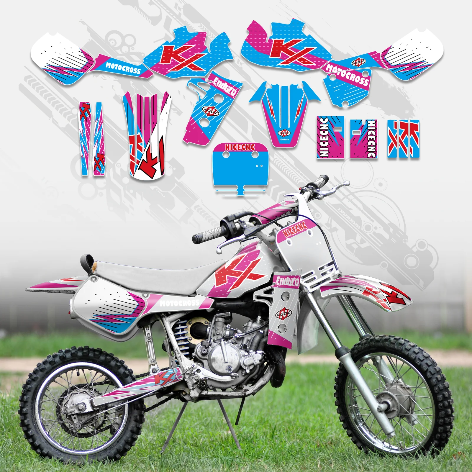 Motorcycle Full Graphics Decals Stickers Kit For KAWASAKI KX60 1985-2004 - Image 5