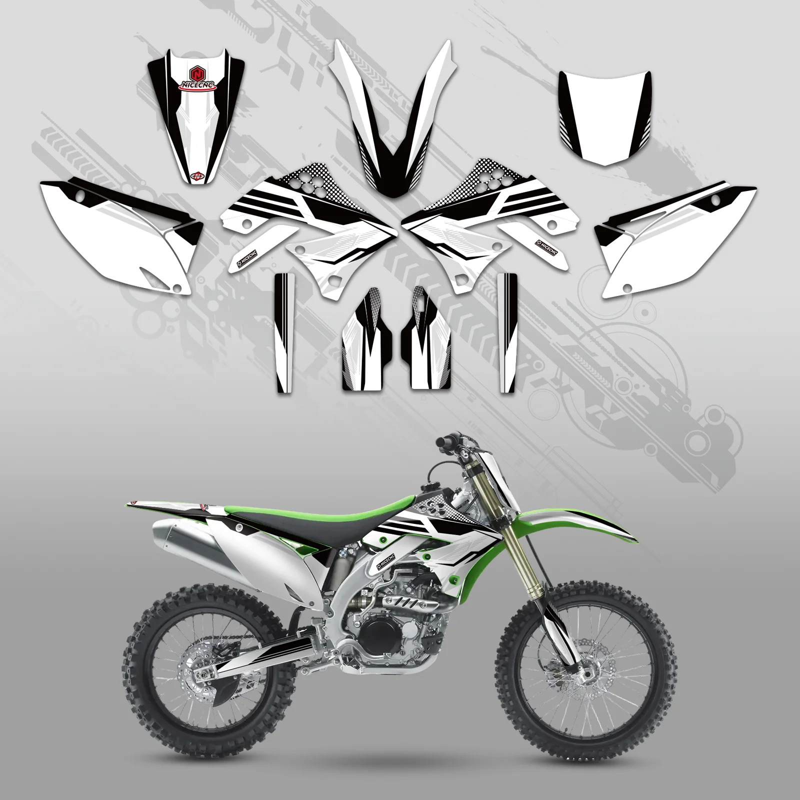Motorcycle Full Graphics Decals Stickers Kit For KAWASAKI KXF450 2009-2011 - Image 5