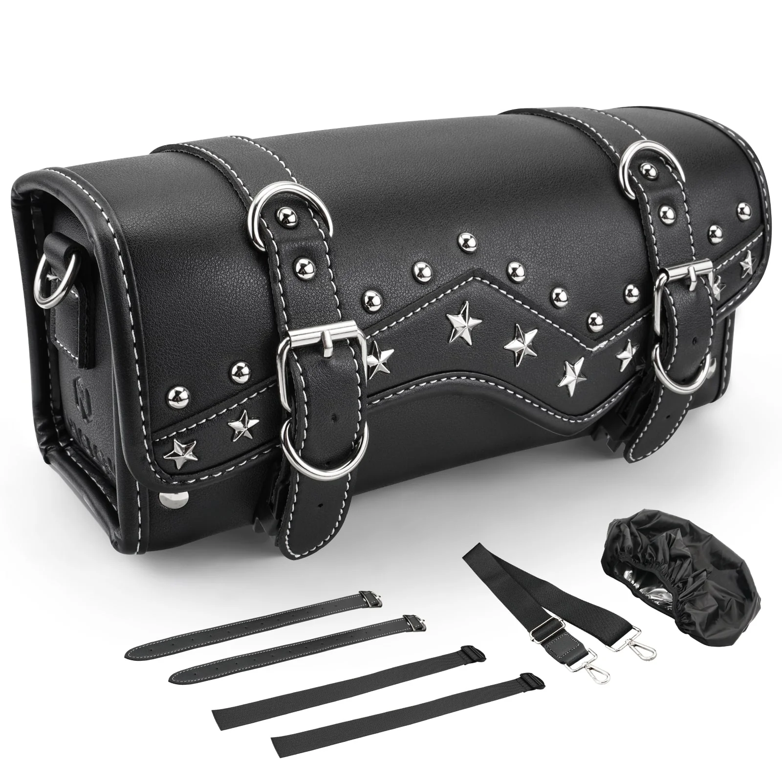 Motorcycle Handlebar Bag Star Rivet Cowhide Texture PU leather - Image 12