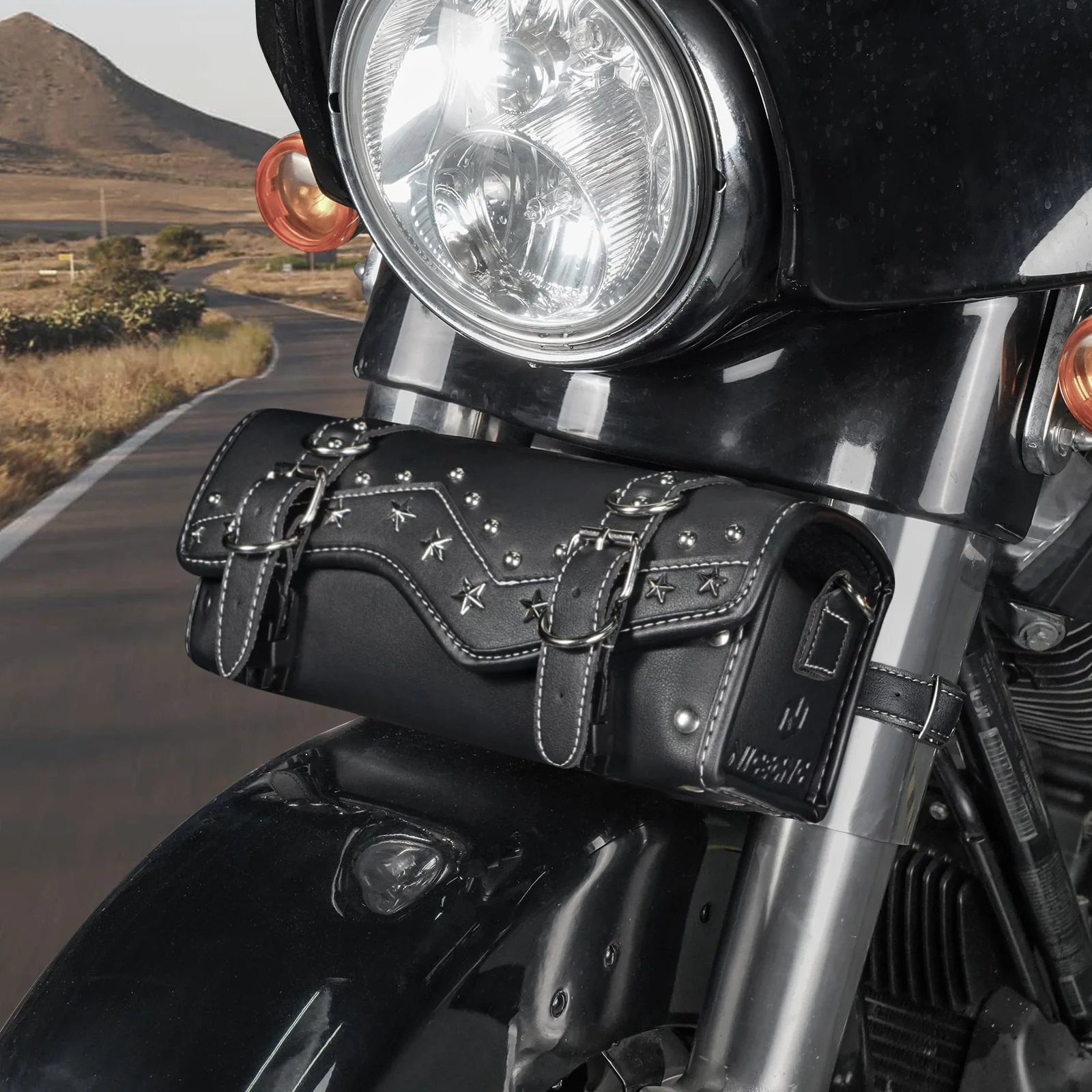 Motorcycle Handlebar Bag Star Rivet Cowhide Texture PU leather - Image 13