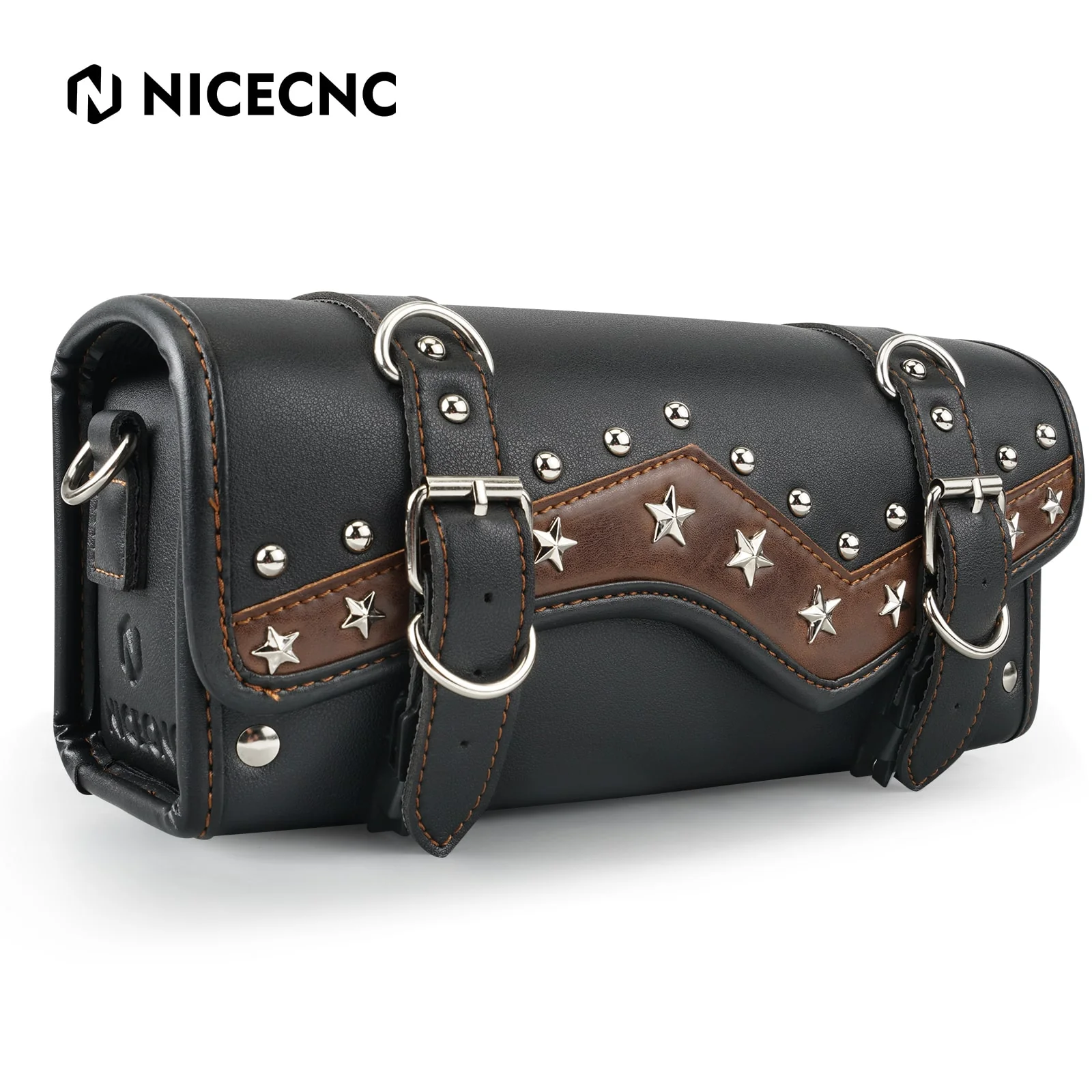 Motorcycle Handlebar Bag Star Rivet Cowhide Texture PU leather - Image 3