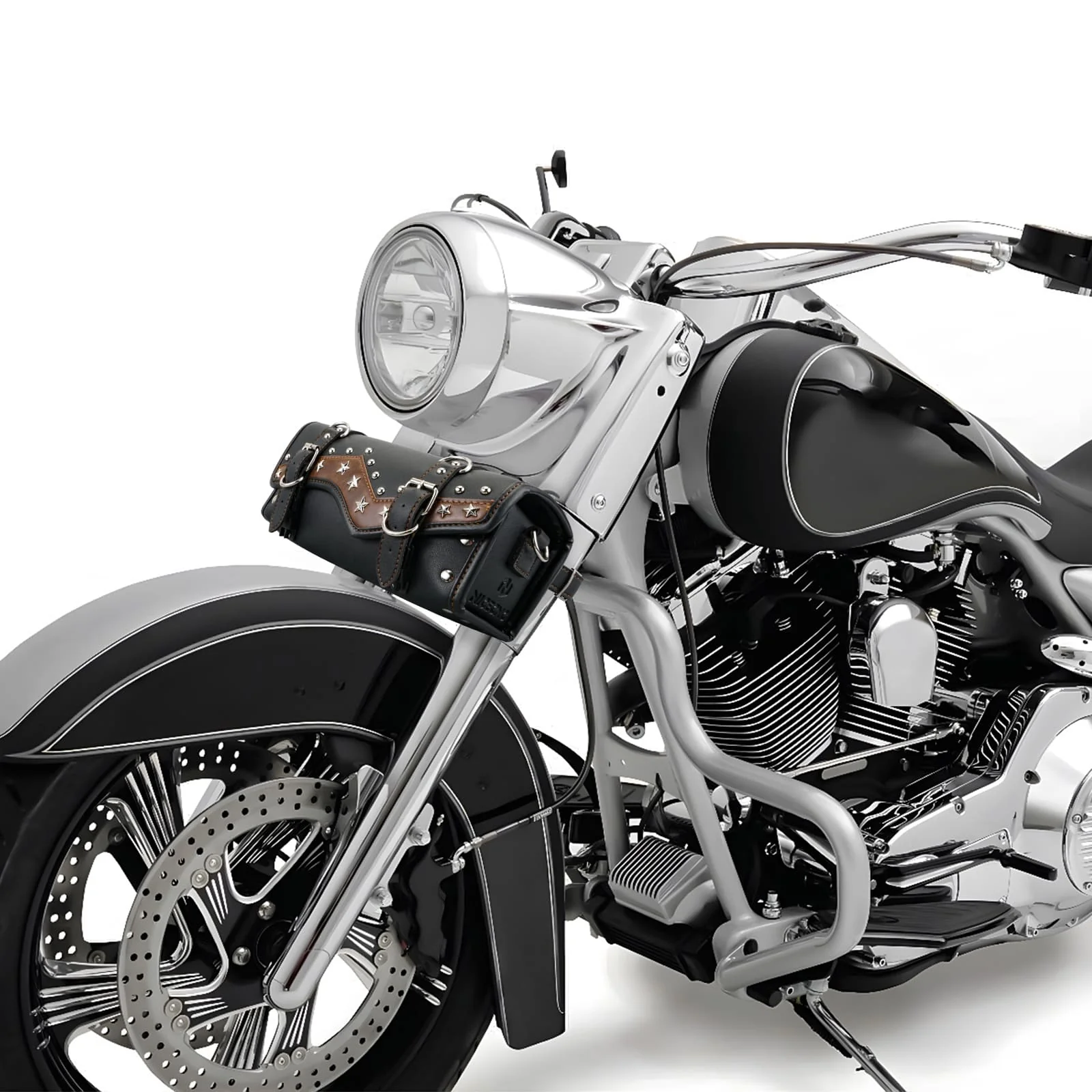 Motorcycle Handlebar Bag Star Rivet Cowhide Texture PU leather - Image 6