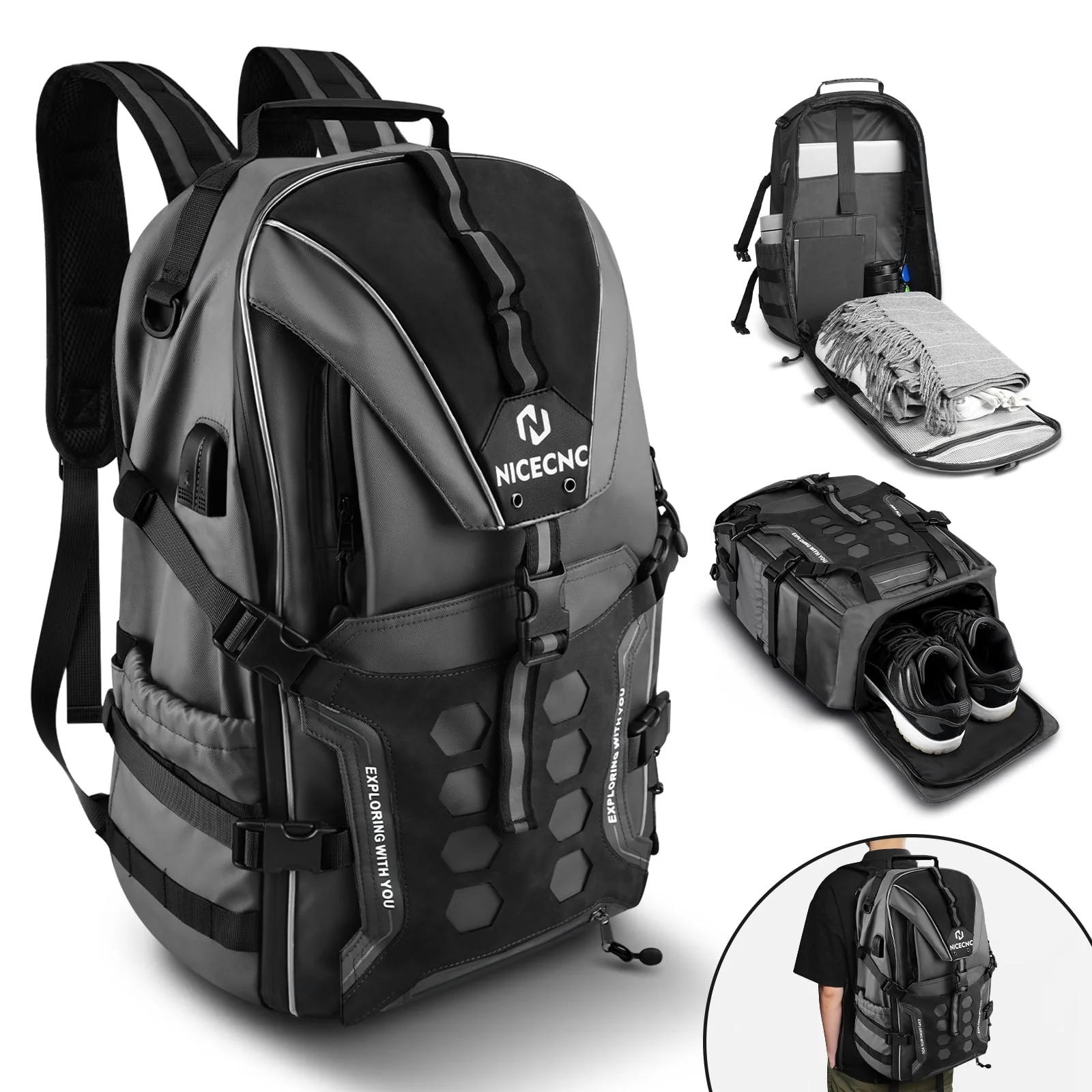 Motorcycle Helmet Bag Upgrade 35L with Shoe Compartment Hiking - Image 12