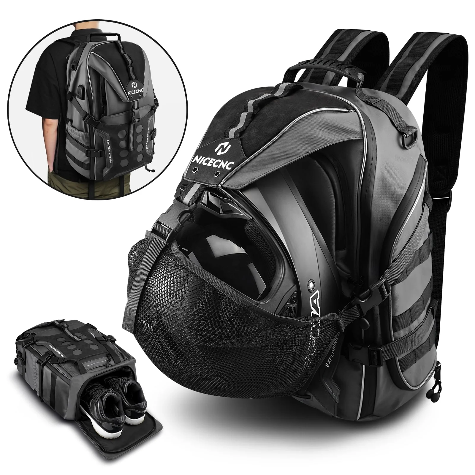Motorcycle Helmet Bag Upgrade 35L with Shoe Compartment Hiking - Image 13