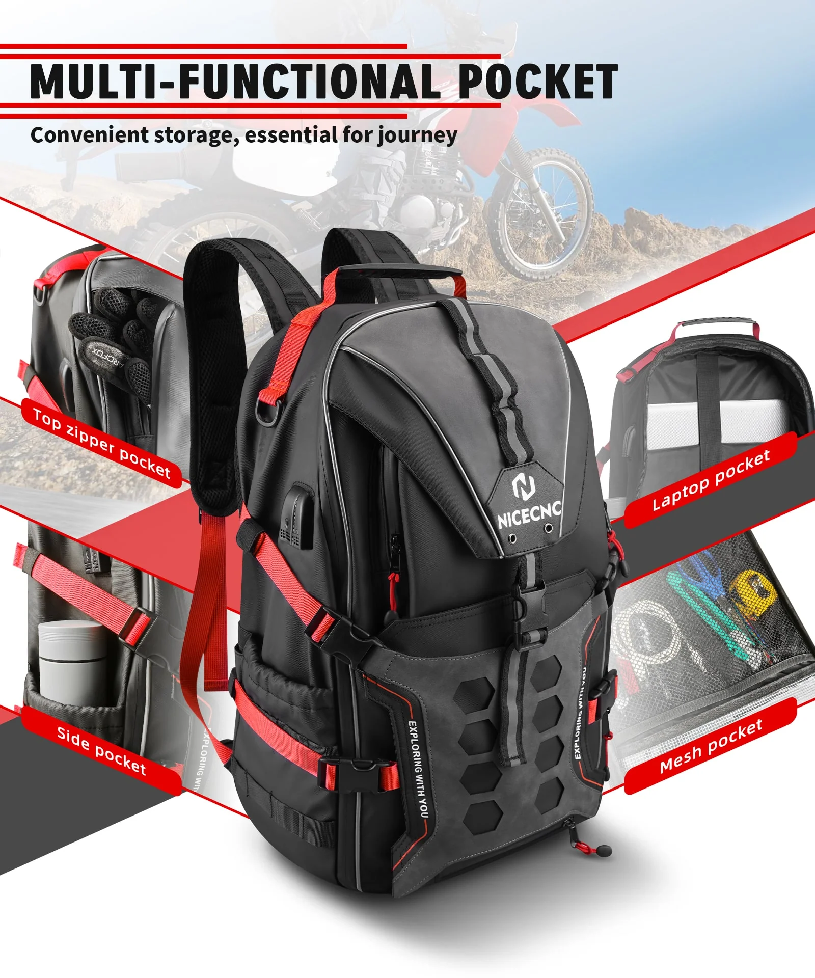 Motorcycle Helmet Bag Upgrade 35L with Shoe Compartment Hiking - Image 5