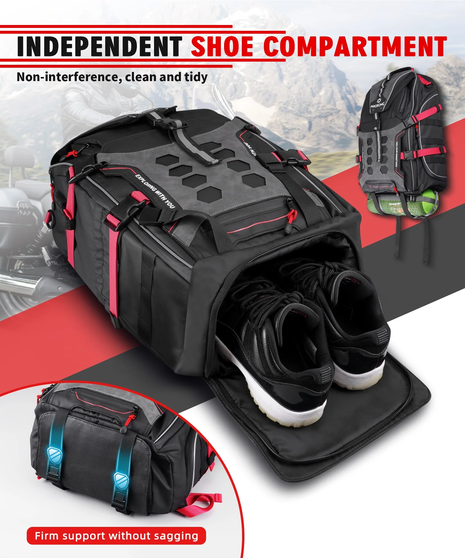 Motorcycle Helmet Bag Upgrade 35L with Shoe Compartment Hiking - Image 7