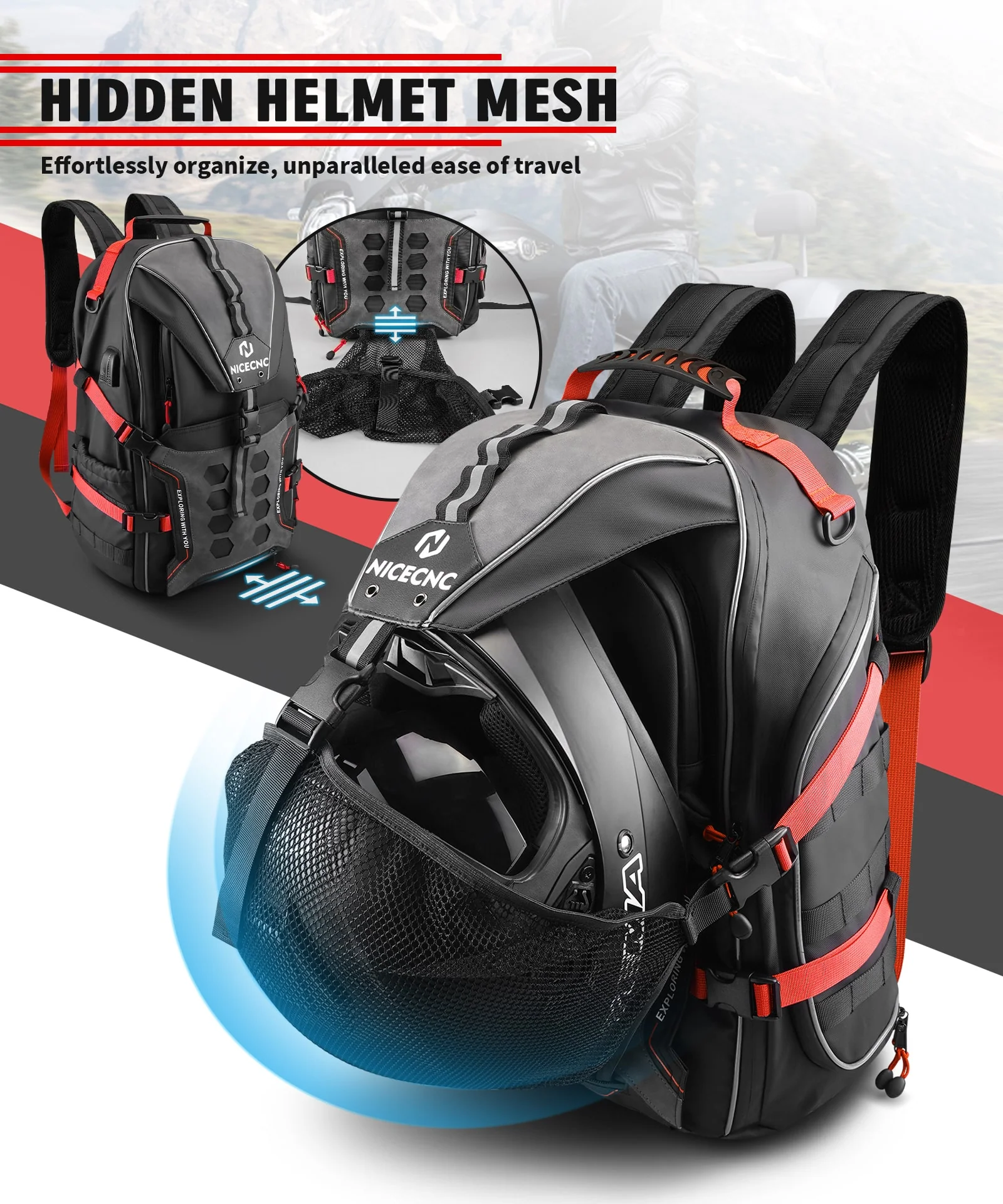 Motorcycle Helmet Bag Upgrade 35L with Shoe Compartment Hiking - Image 8