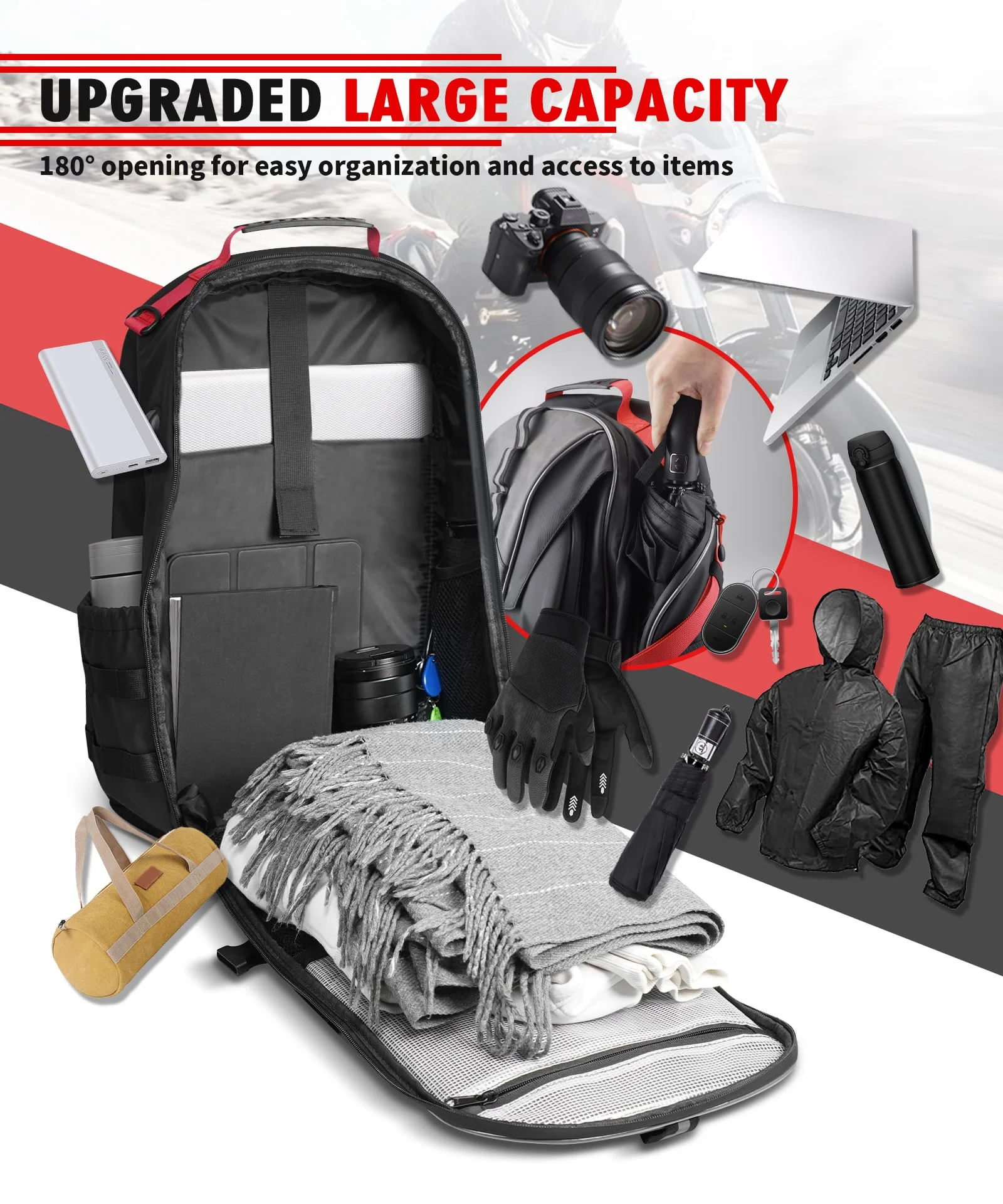 Motorcycle Helmet Bag Upgrade 35L with Shoe Compartment Hiking - Image 9