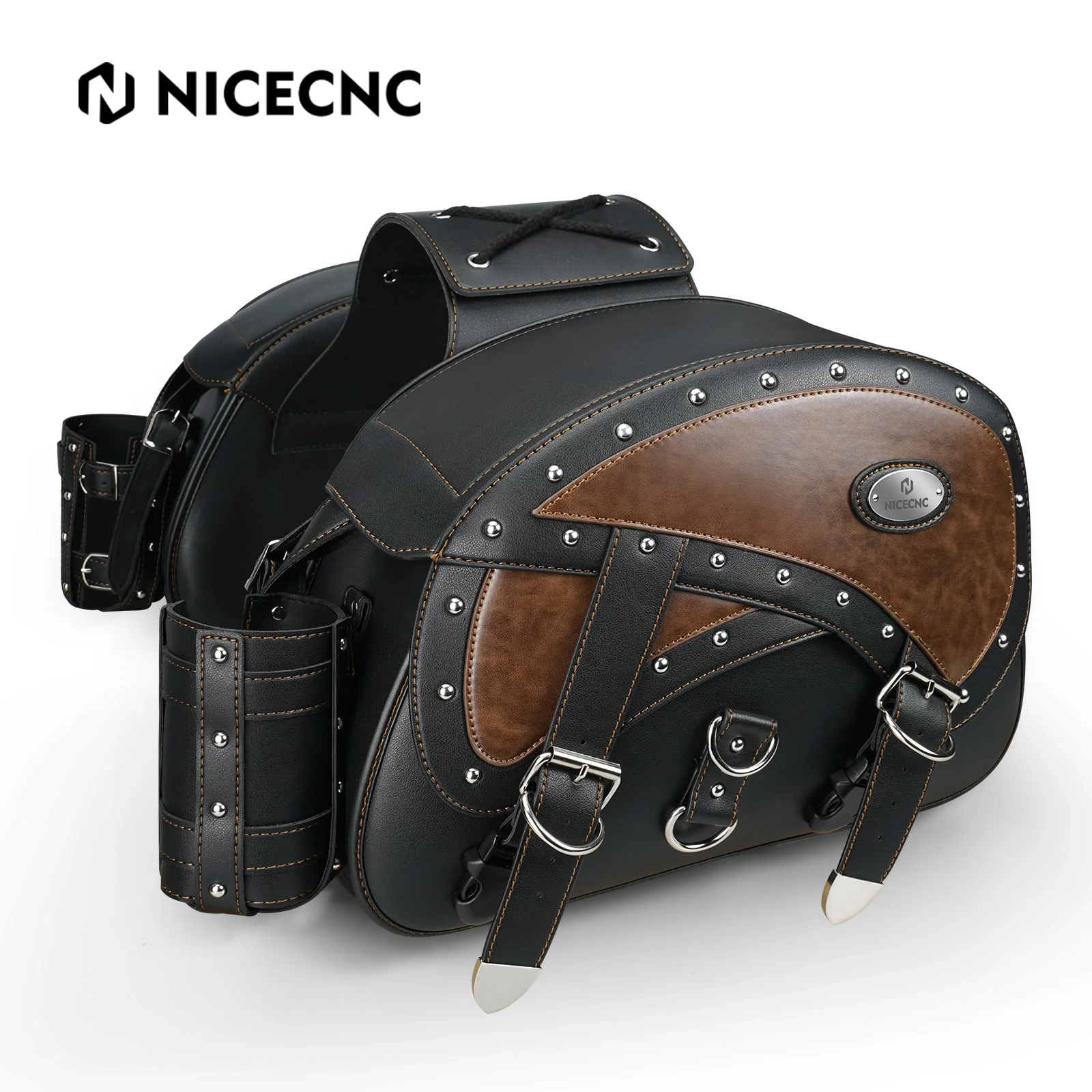 Motorcycle Saddlebags 35L Heavy Duty Leather Waterproof with Cup Holders For Cruiser Softail Dyna Road King - Image 12