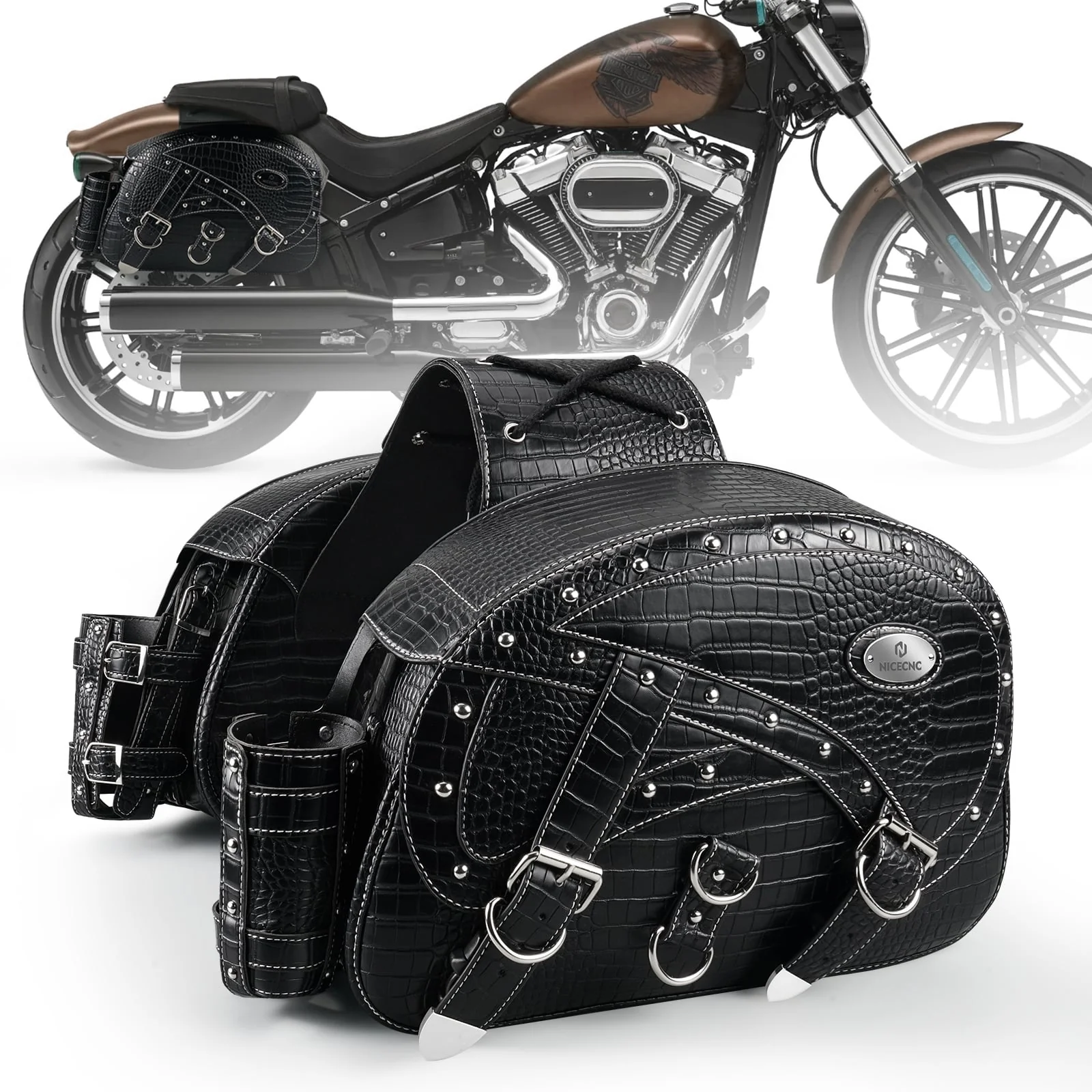 Motorcycle Saddlebags 35L Heavy Duty Leather Waterproof with Cup Holders For Cruiser Softail Dyna Road King - Image 14