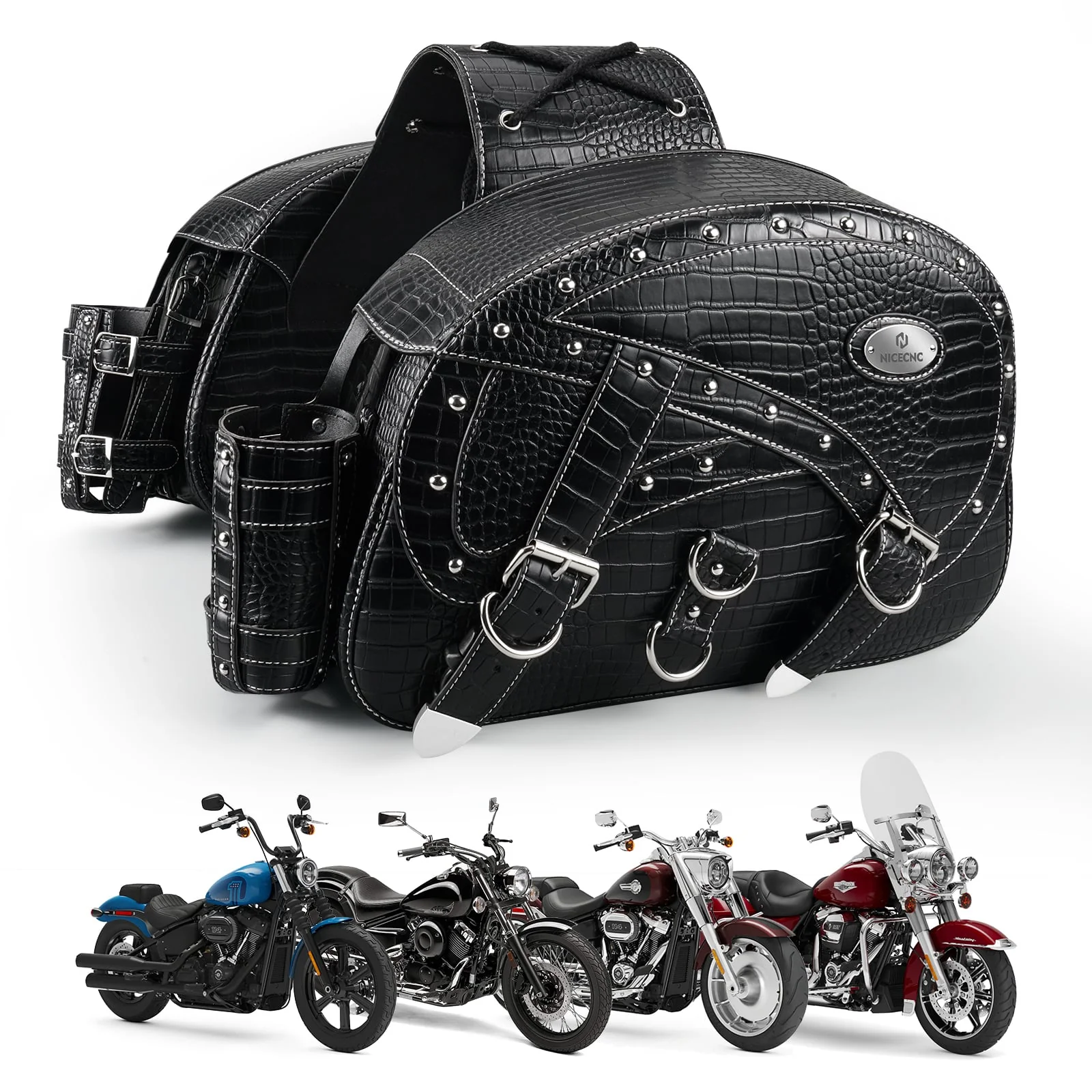 Motorcycle Saddlebags 35L Heavy Duty Leather Waterproof with Cup Holders For Cruiser Softail Dyna Road King - Image 16