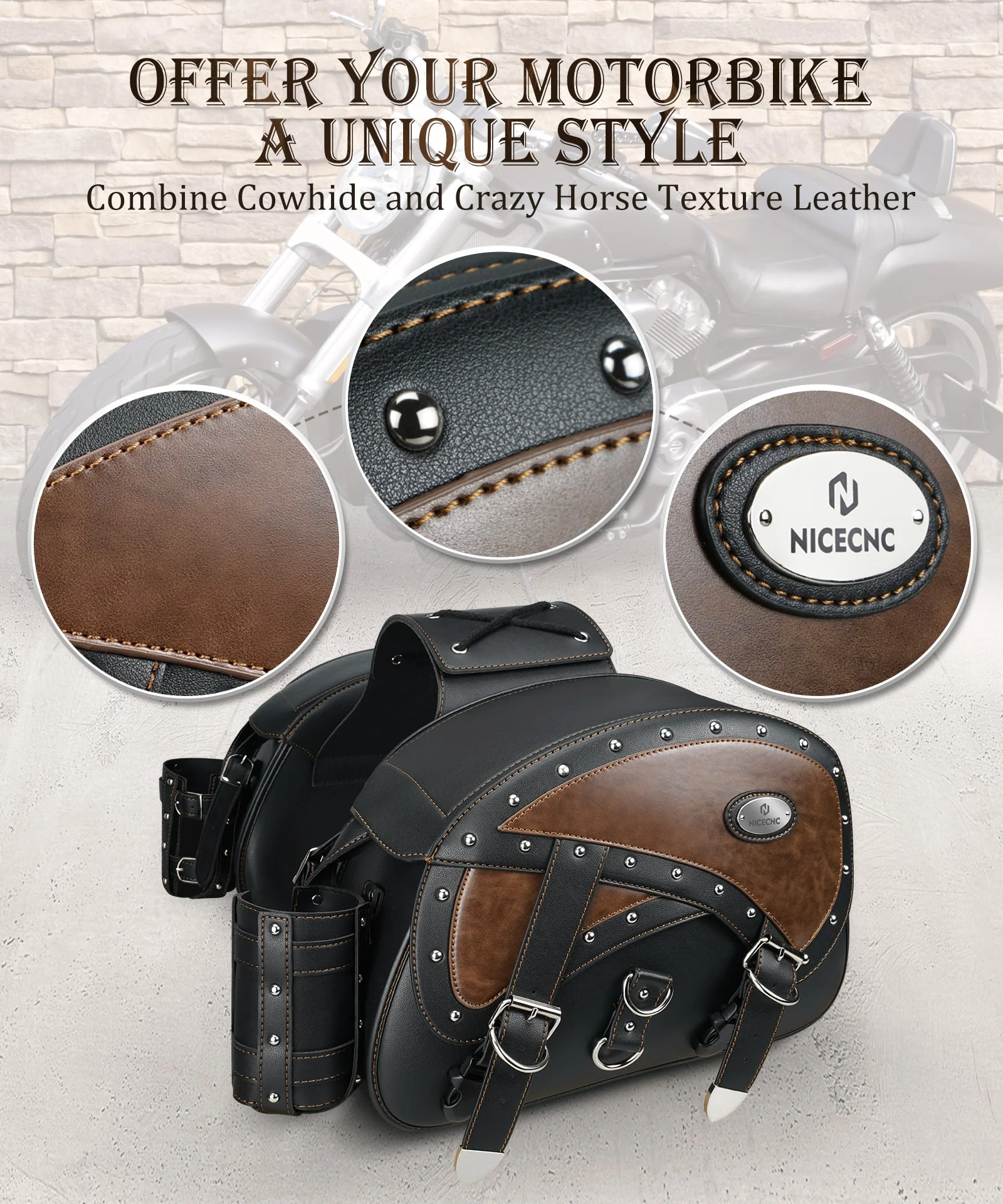 Motorcycle Saddlebags 35L Heavy Duty Leather Waterproof with Cup Holders For Cruiser Softail Dyna Road King - Image 9