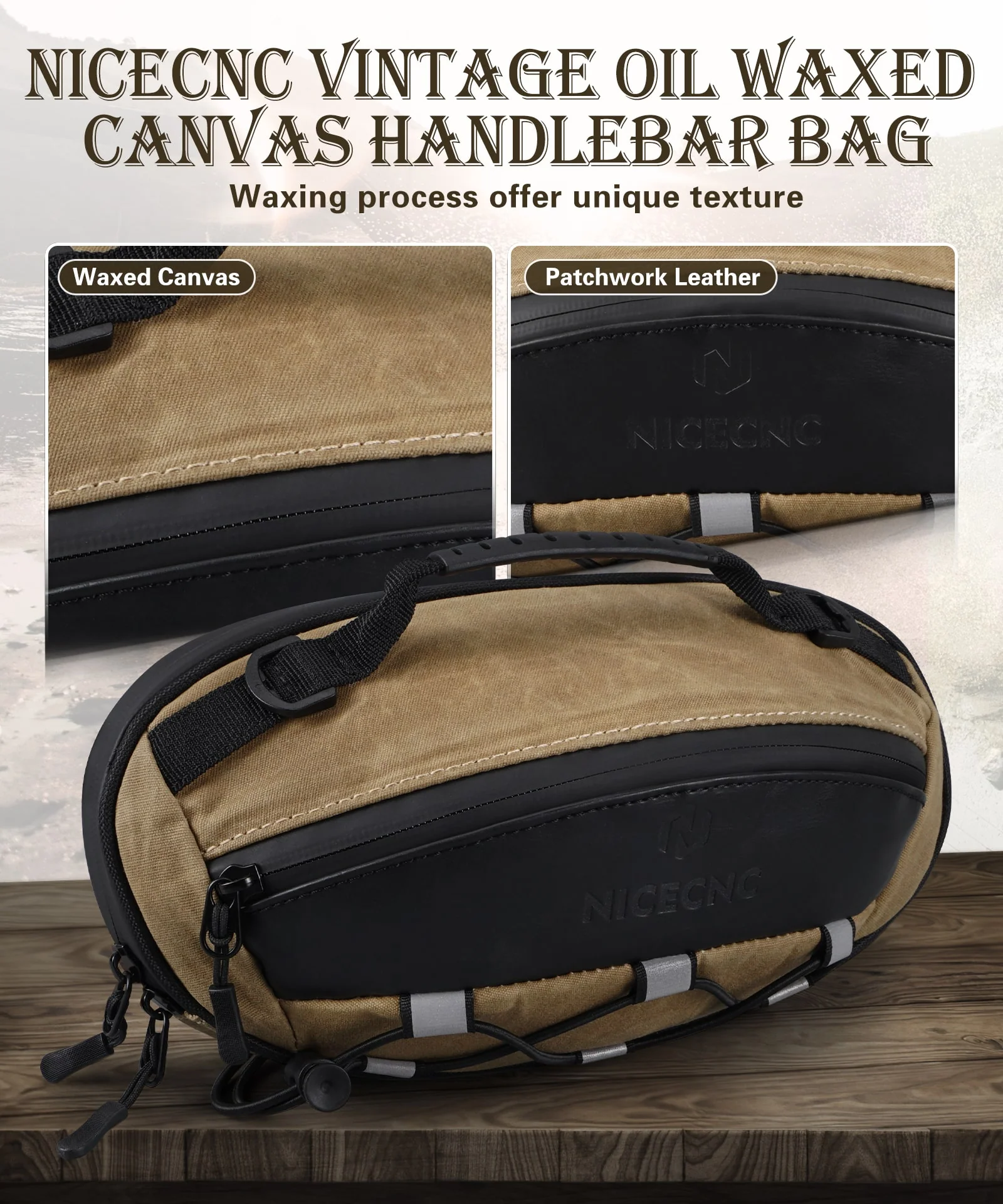 Motorcycle Vintage Waxed Canvas Handlebar Bag Saddle Storage Pouch Luggage - Image 10