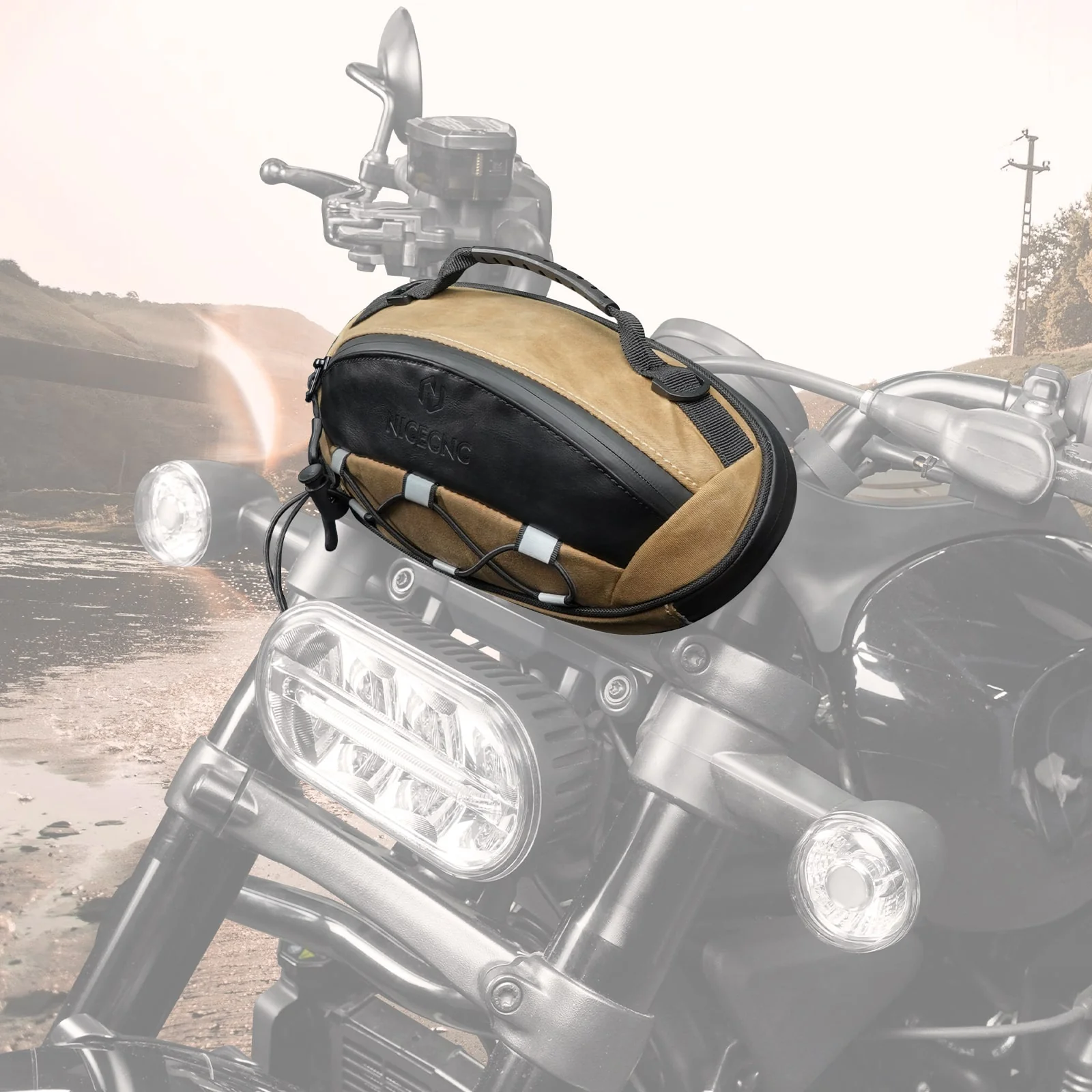 Motorcycle Vintage Waxed Canvas Handlebar Bag Saddle Storage Pouch Luggage - Image 7