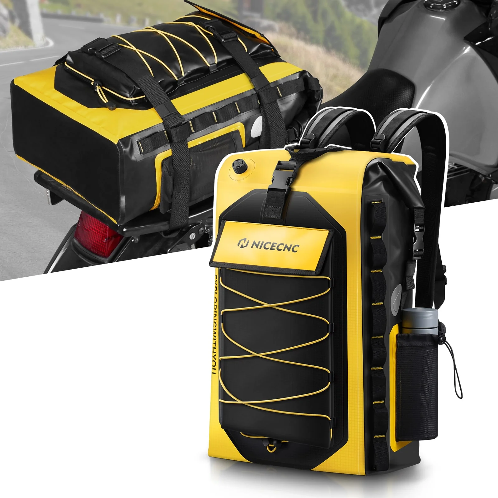 Motorcycle Waterproof Backpack Tail Bag 40L Expandable Capacity 500D PVC - Image 3