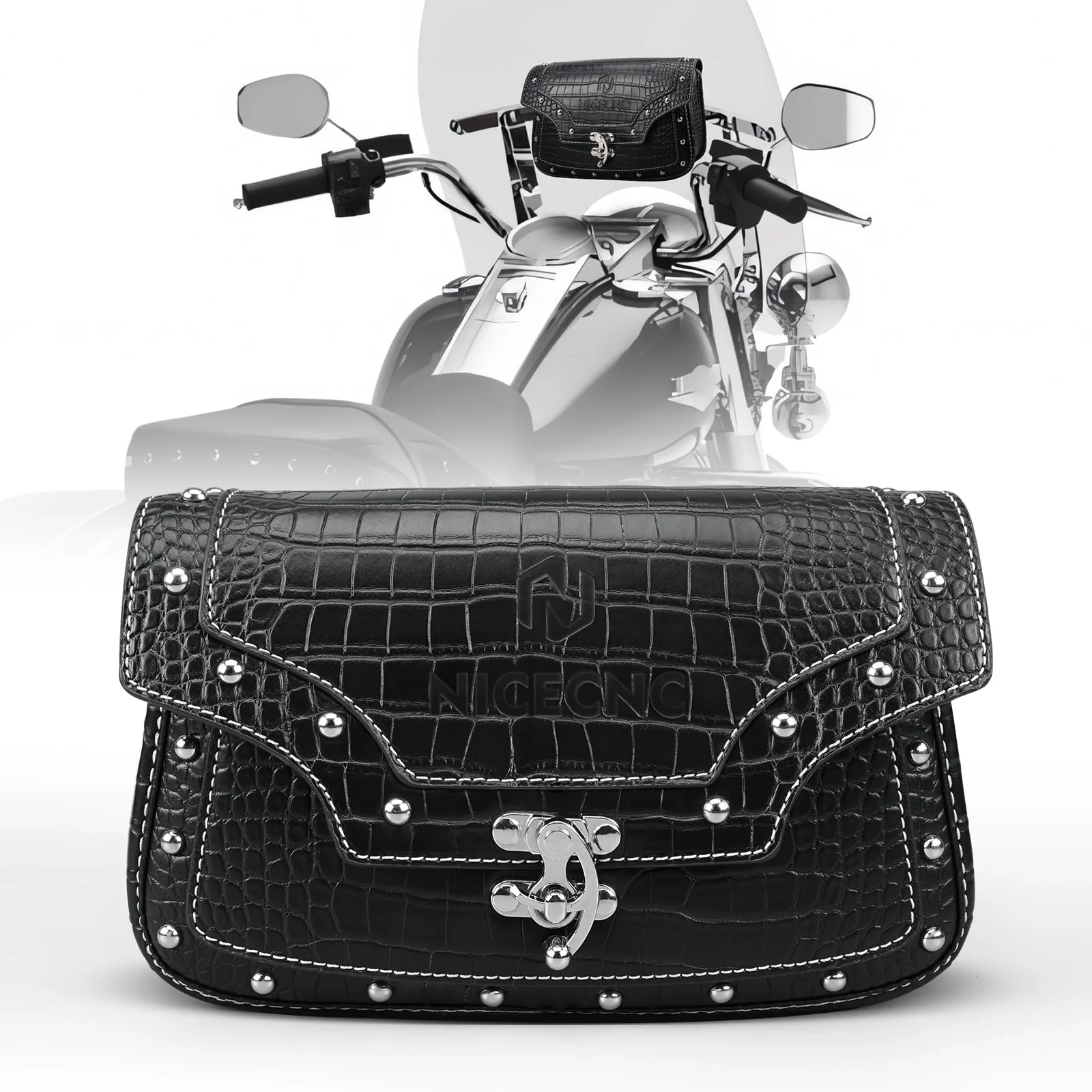 Motorcycle Windshield Bag Vintage Crocodile Texture PU Leather For Harley Davidson Road King 1995-2024 Softail - Image 14