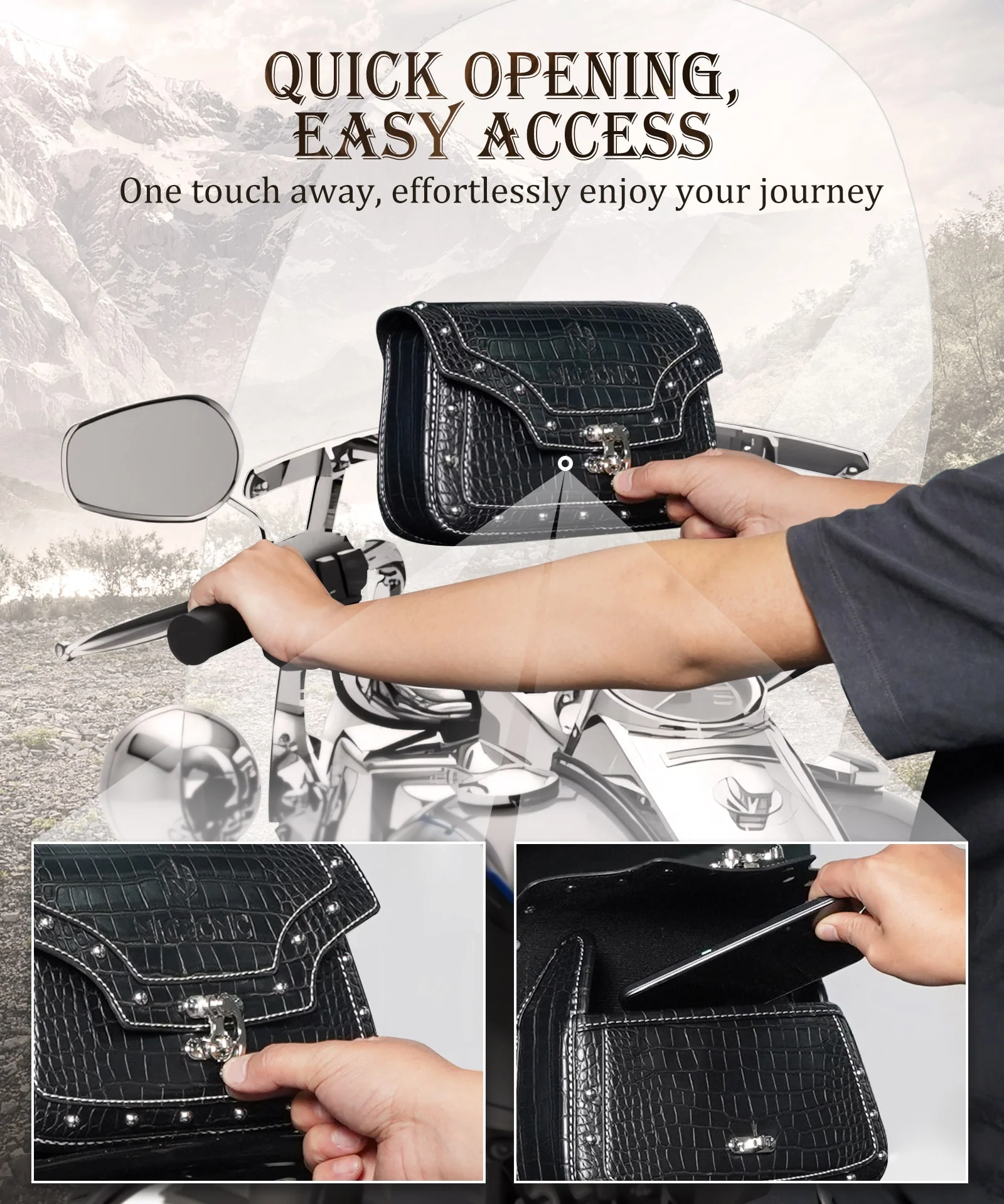 Motorcycle Windshield Bag Vintage Crocodile Texture PU Leather For Harley Davidson Road King 1995-2024 Softail - Image 16