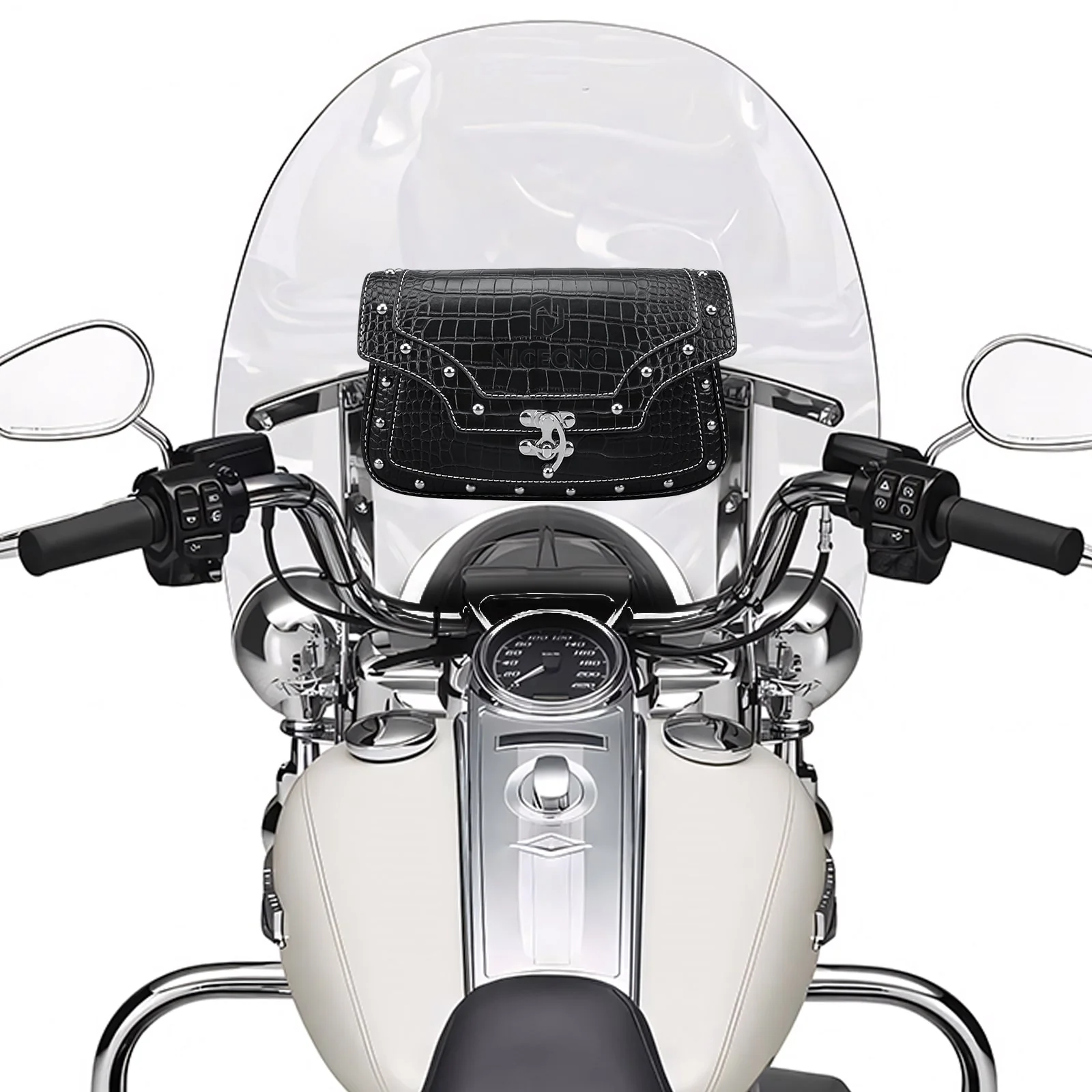 Motorcycle Windshield Bag Vintage Crocodile Texture PU Leather For Harley Davidson Road King 1995-2024 Softail - Image 3