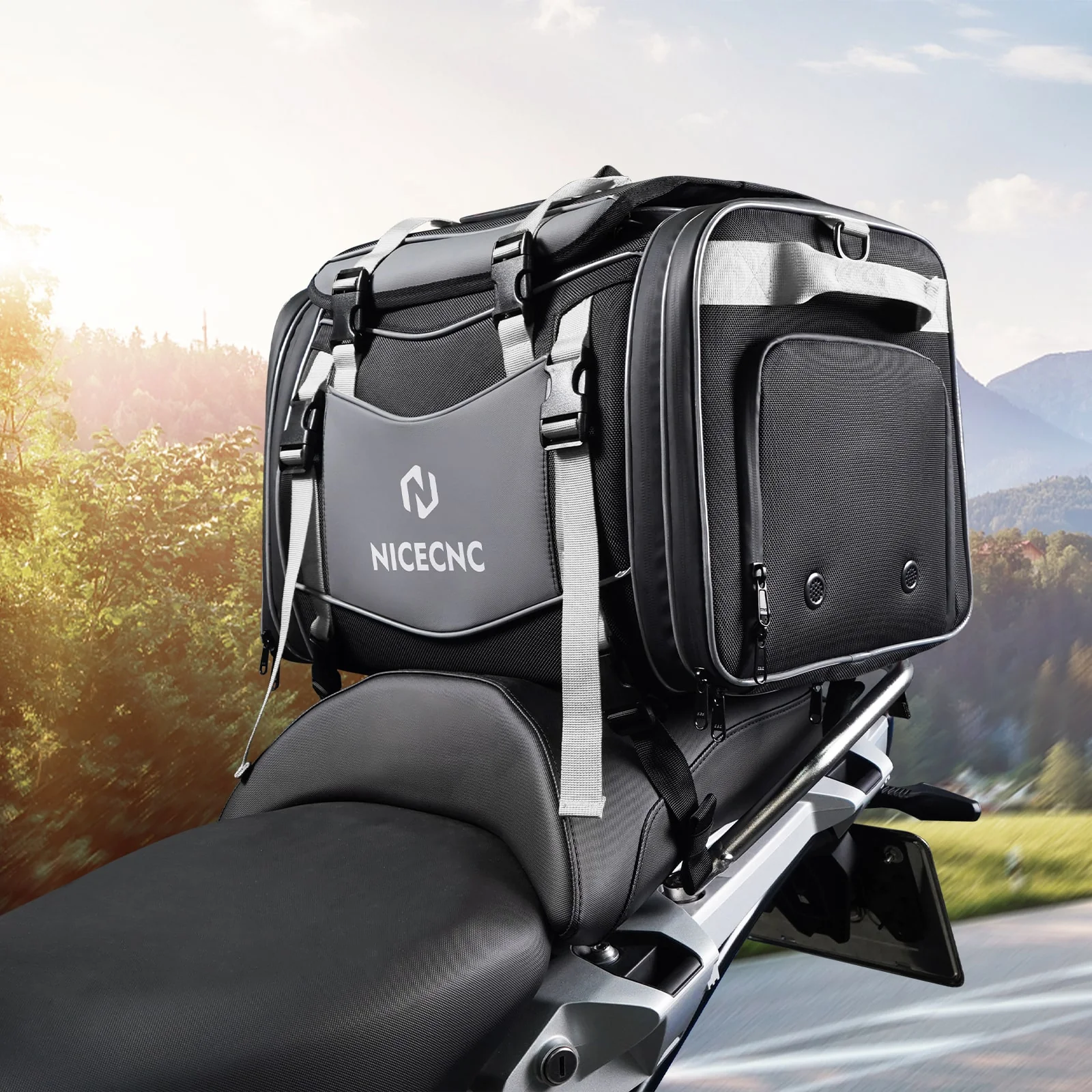 Multi-functional Motorcycle Tail Bag 53L Expandable Luggage Rack Bag Trunk Helmet Storage Bag - Image 2