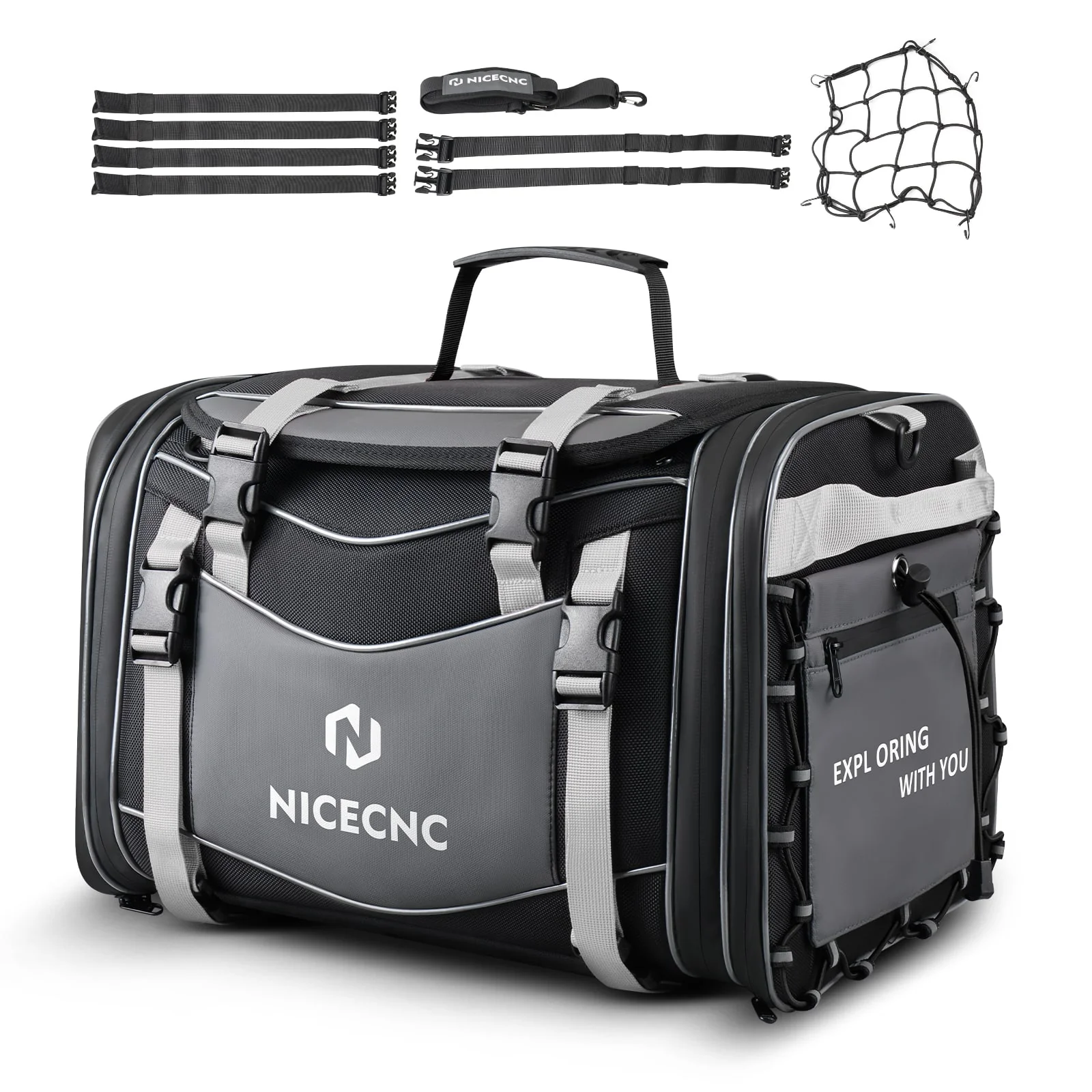 Multi-functional Motorcycle Tail Bag 53L Expandable Luggage Rack Bag Trunk Helmet Storage Bag - Image 4