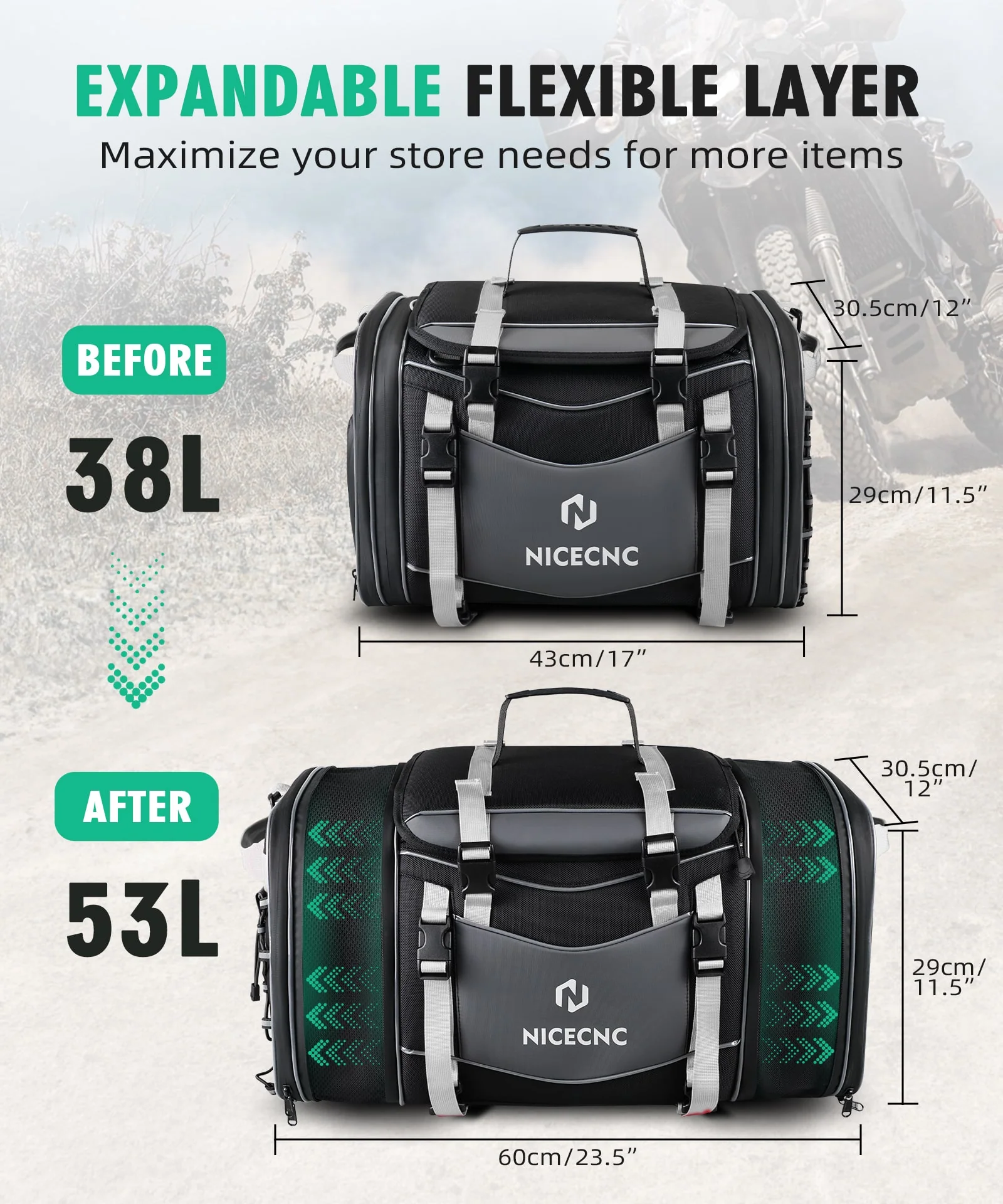 Multi-functional Motorcycle Tail Bag 53L Expandable Luggage Rack Bag Trunk Helmet Storage Bag - Image 7