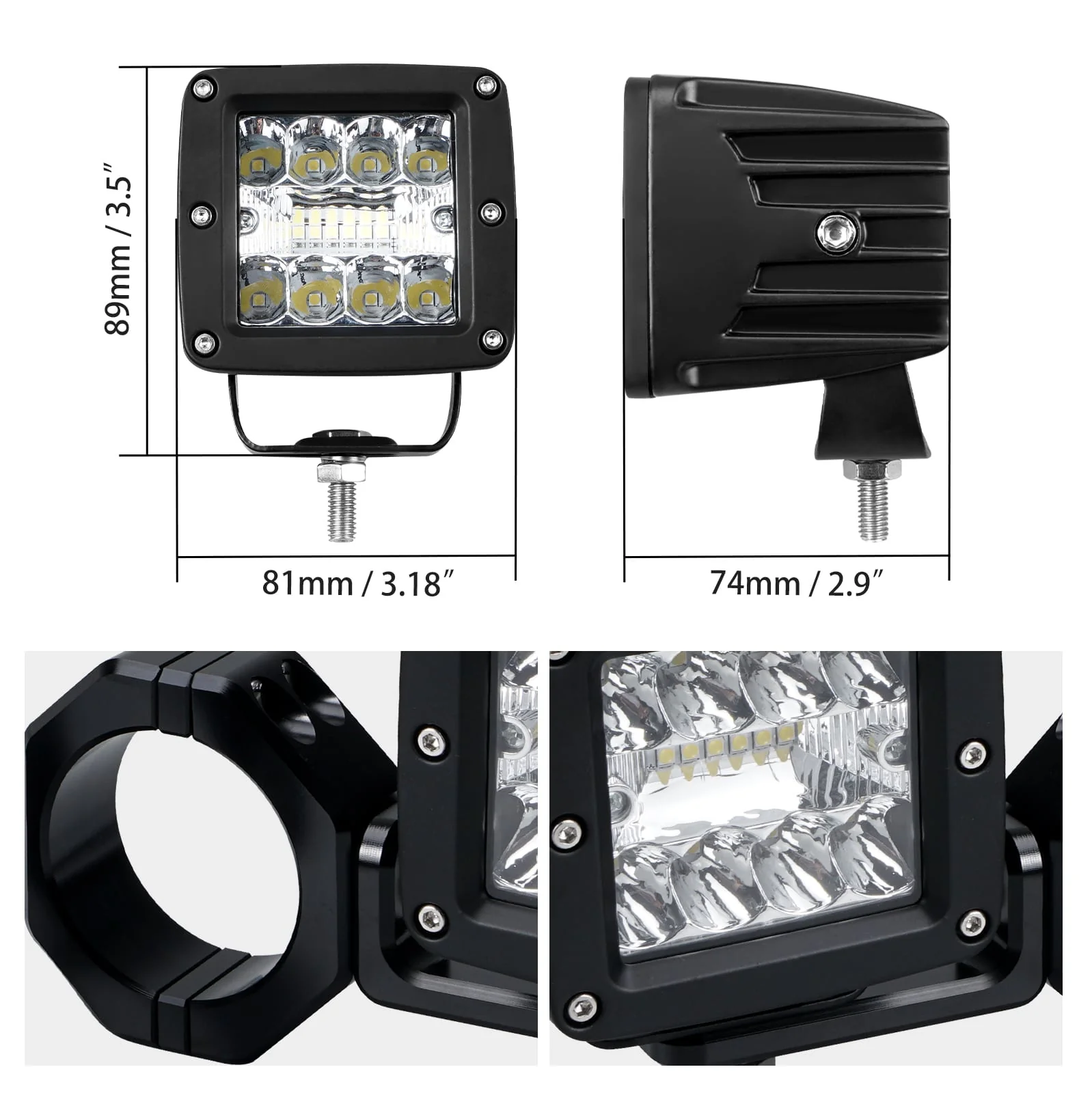 Backup Rear Pillar LED Work Lights w/Brackets For Can-Am Maverick X3 2017-2023 - Image 5