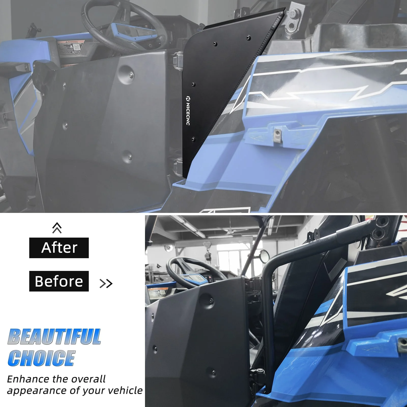 UTV Rear Door Side Panels Cover Guards with Clamps For Polaris RZR XP 1000 2014-2023 - Image 4
