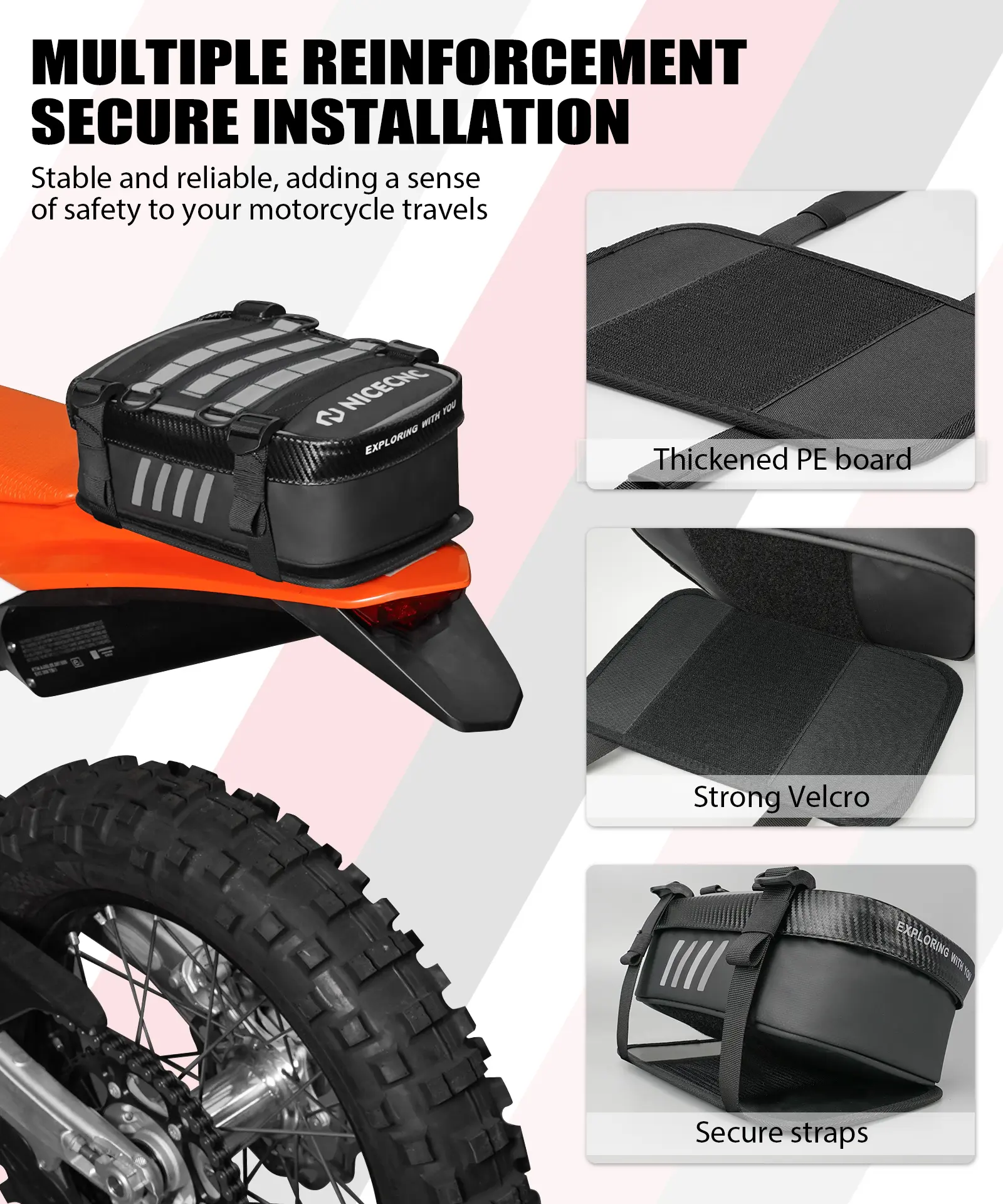 Universal Motorcycle Rear Fender Bag with Tool Roll Bag For Dirt Bike Adventure Off-road Riding - Image 5