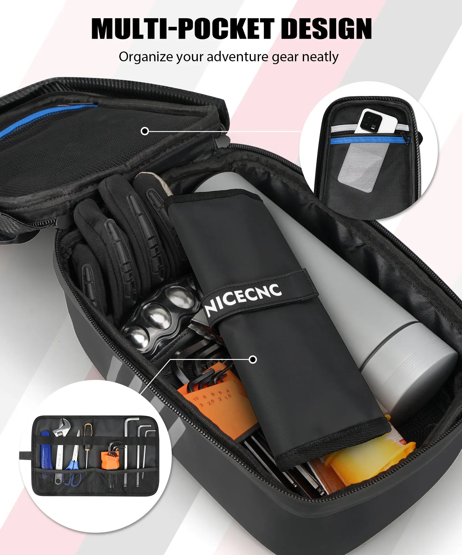 Universal Motorcycle Rear Fender Bag with Tool Roll Bag For Dirt Bike Adventure Off-road Riding - Image 6