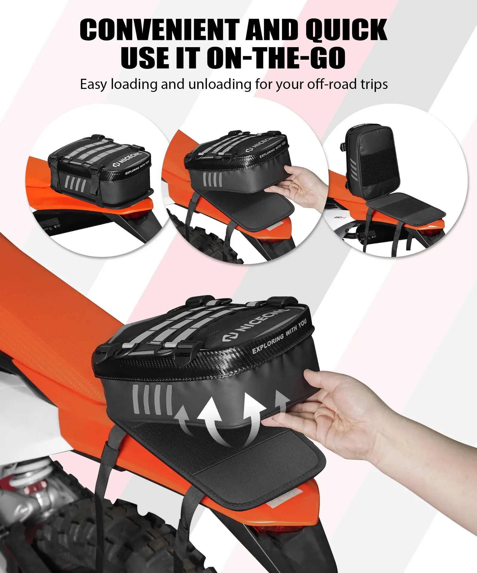 Universal Motorcycle Rear Fender Bag with Tool Roll Bag For Dirt Bike Adventure Off-road Riding - Image 7
