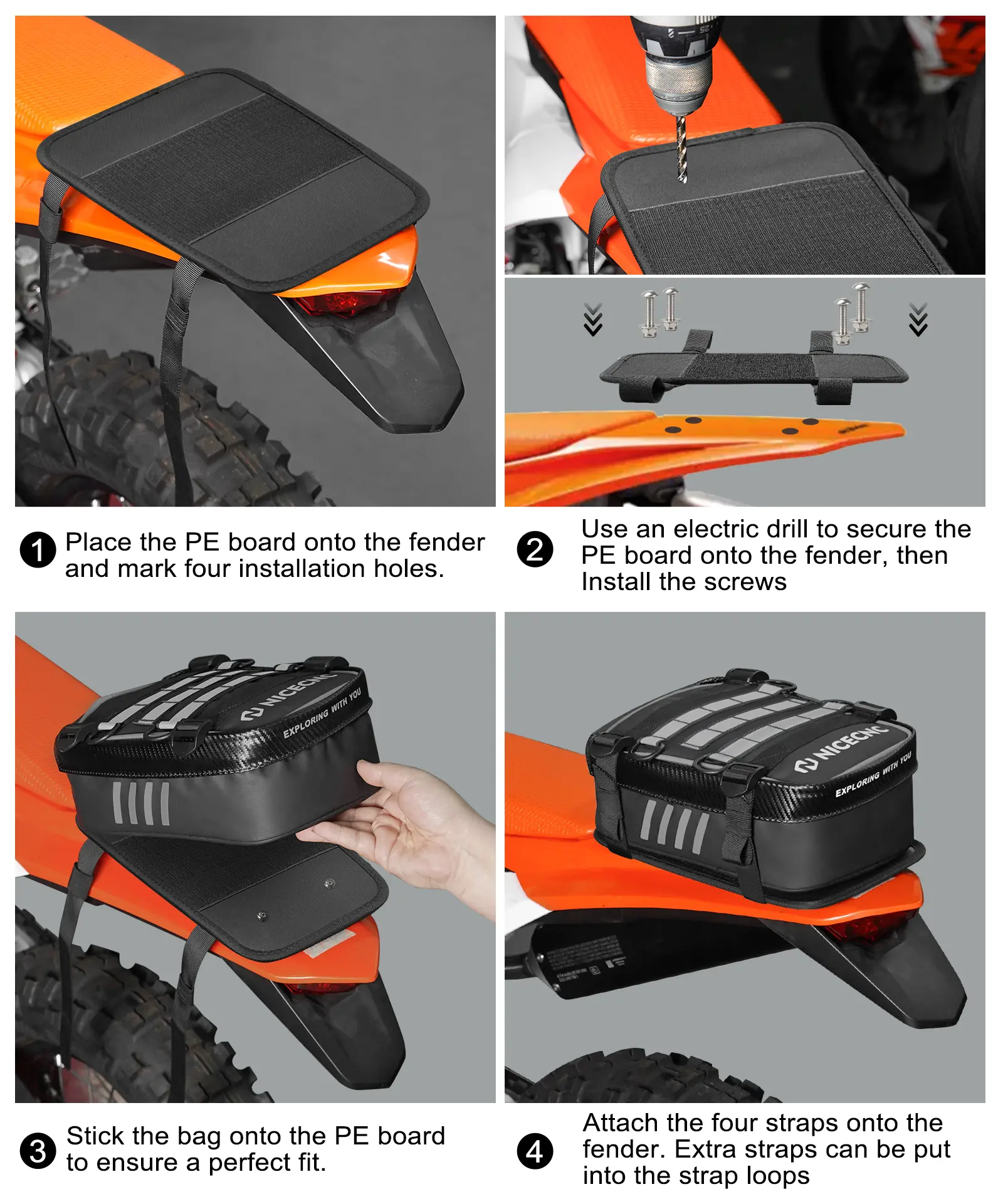 Universal Motorcycle Rear Fender Bag with Tool Roll Bag For Dirt Bike Adventure Off-road Riding - Image 8