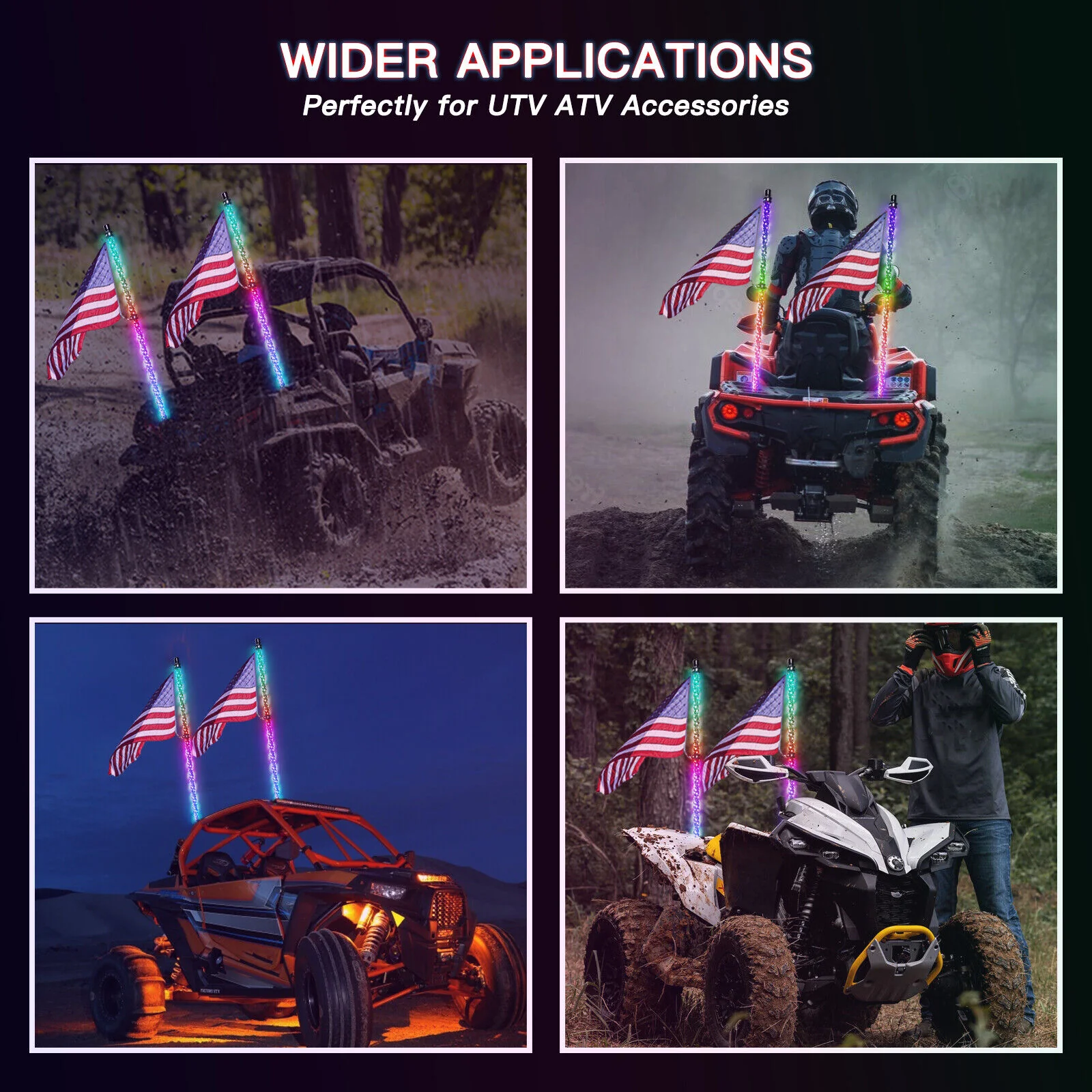 3FT 4FT 5FT 6FT RGB LED Spiral Whip Lights Flag Pole Lamp For UTV ATV APP Remote - Image 2