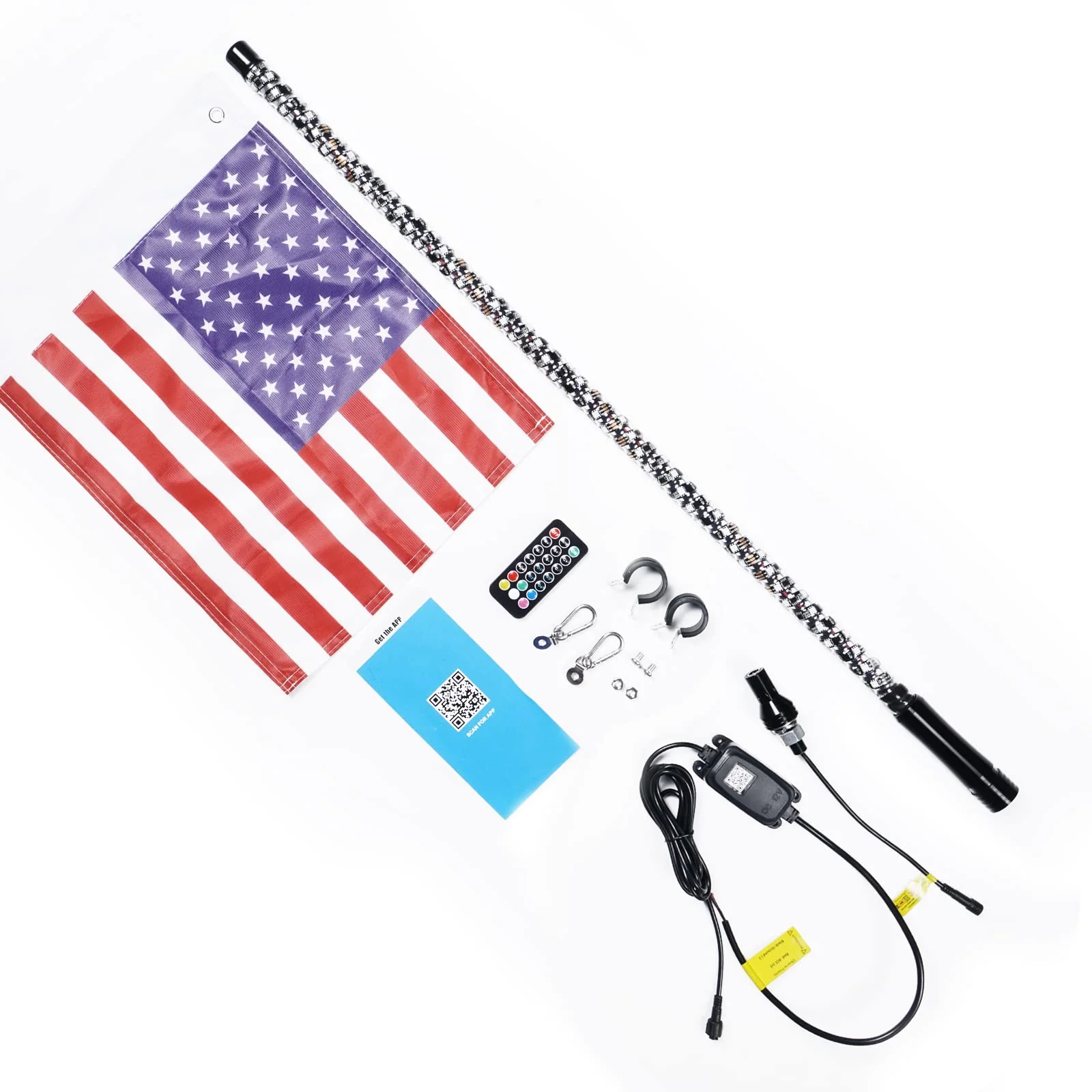 3FT 4FT 5FT 6FT RGB LED Spiral Whip Lights Flag Pole Lamp For UTV ATV APP Remote - Image 4