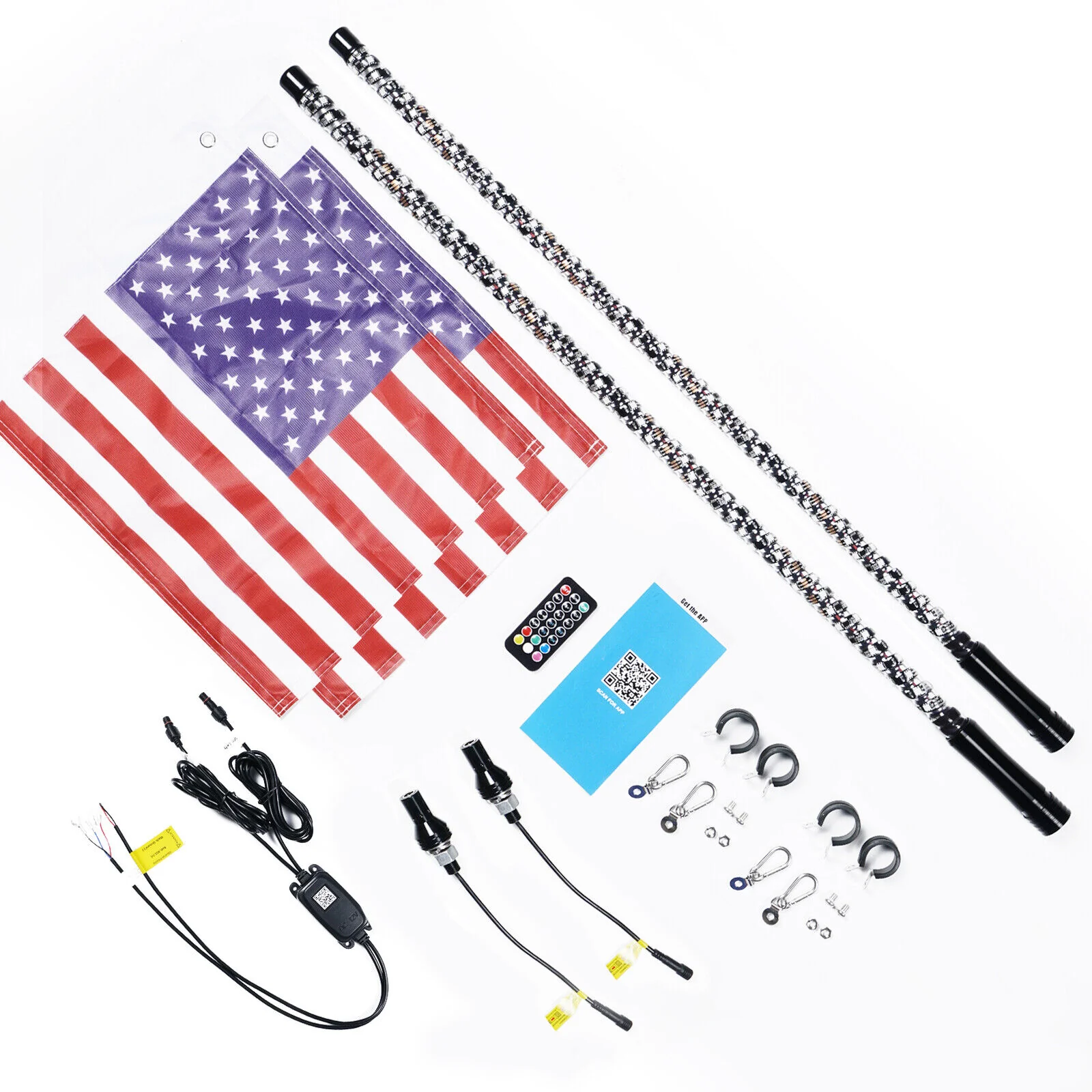 3FT 4FT 5FT 6FT RGB LED Spiral Whip Lights Flag Pole Lamp For UTV ATV APP Remote - Image 5