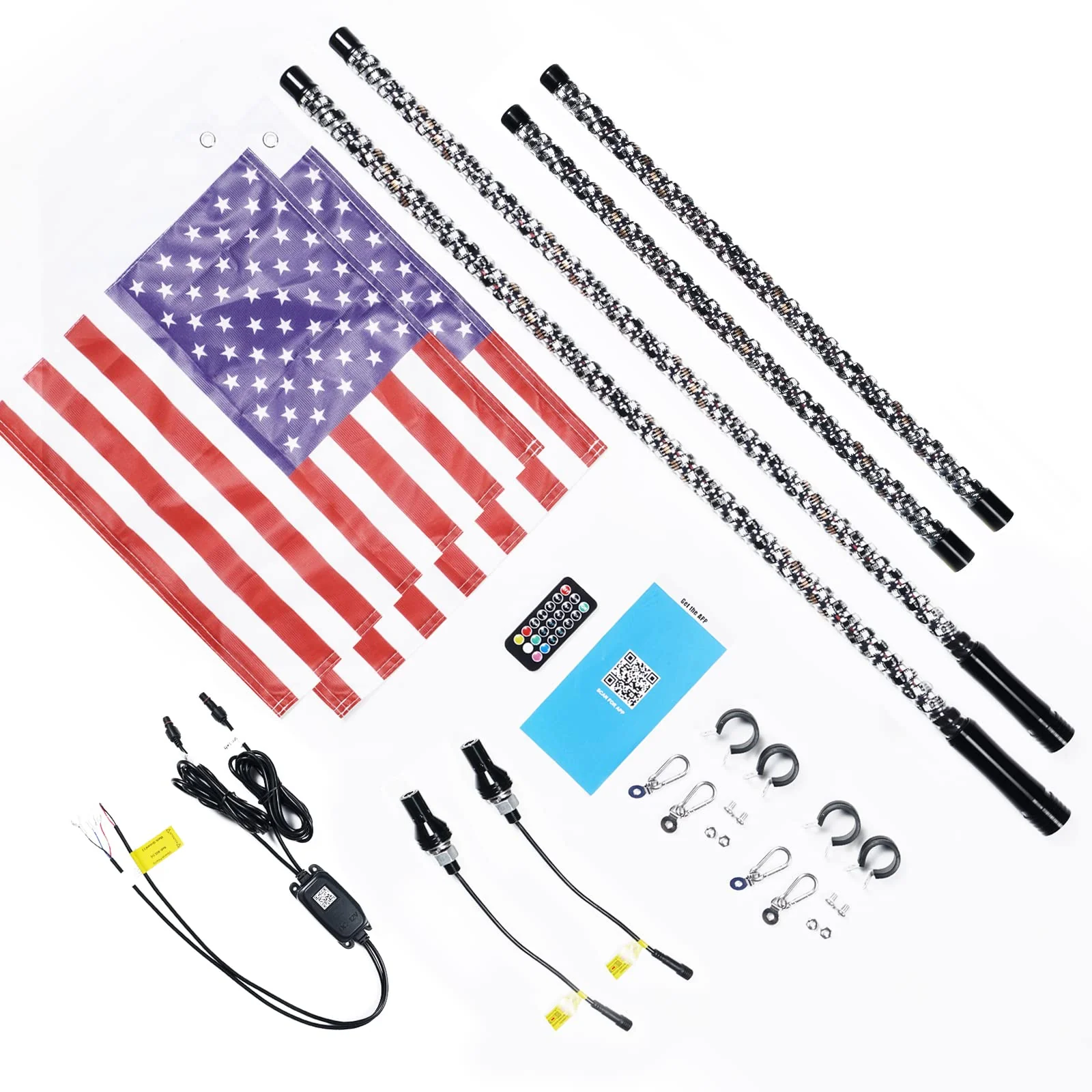 3FT 4FT 5FT 6FT RGB LED Spiral Whip Lights Flag Pole Lamp For UTV ATV APP Remote - Image 8