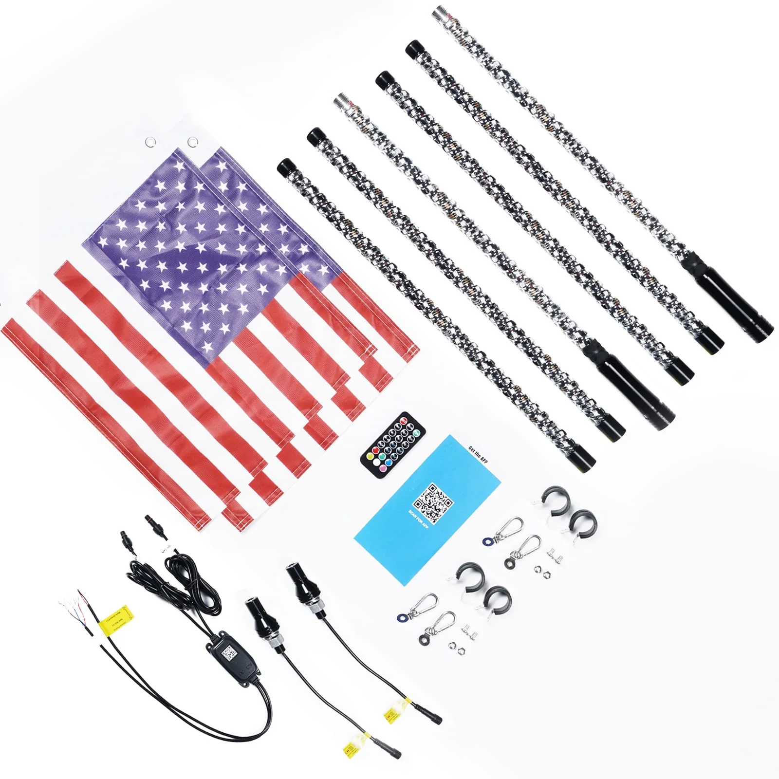 3FT 4FT 5FT 6FT RGB LED Spiral Whip Lights Flag Pole Lamp For UTV ATV APP Remote - Image 9