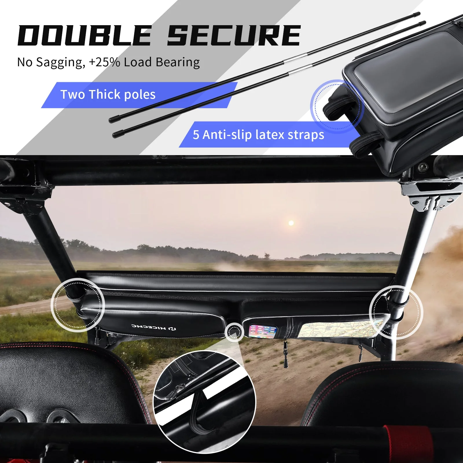 UTV  Overhead Storage Bag For Polaris RZR XP 1000 / XP 4 1000 / Turbo - Image 6