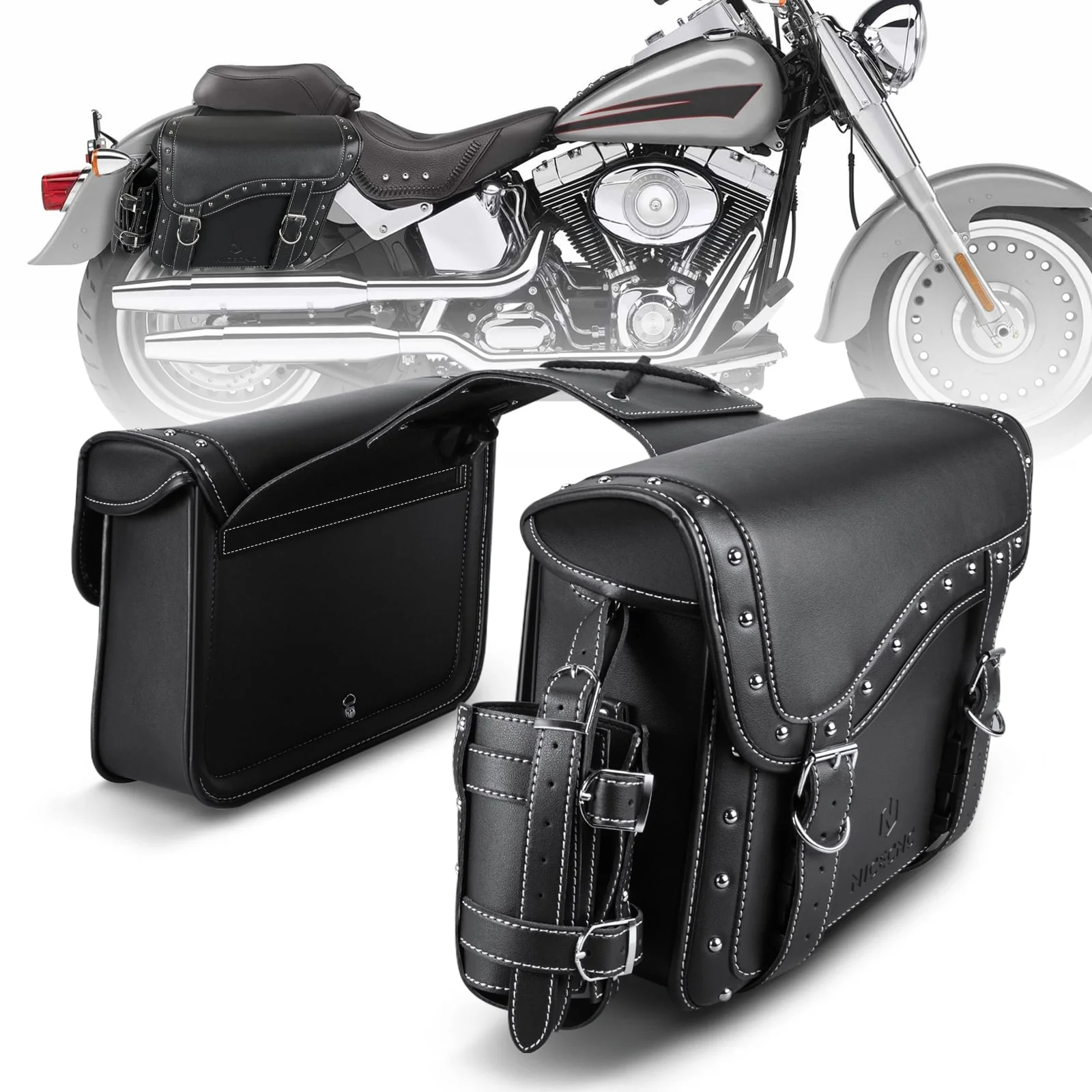 Saddle Bags PU leather Reinforced Straps & Saddle Piece with Cup Holder - Image 10