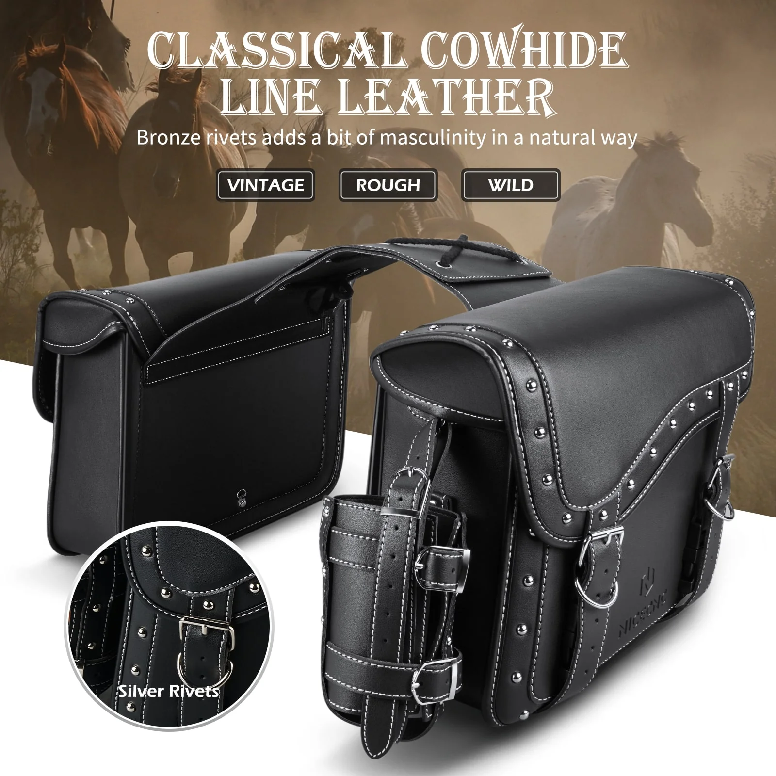 Saddle Bags PU leather Reinforced Straps & Saddle Piece with Cup Holder - Image 14