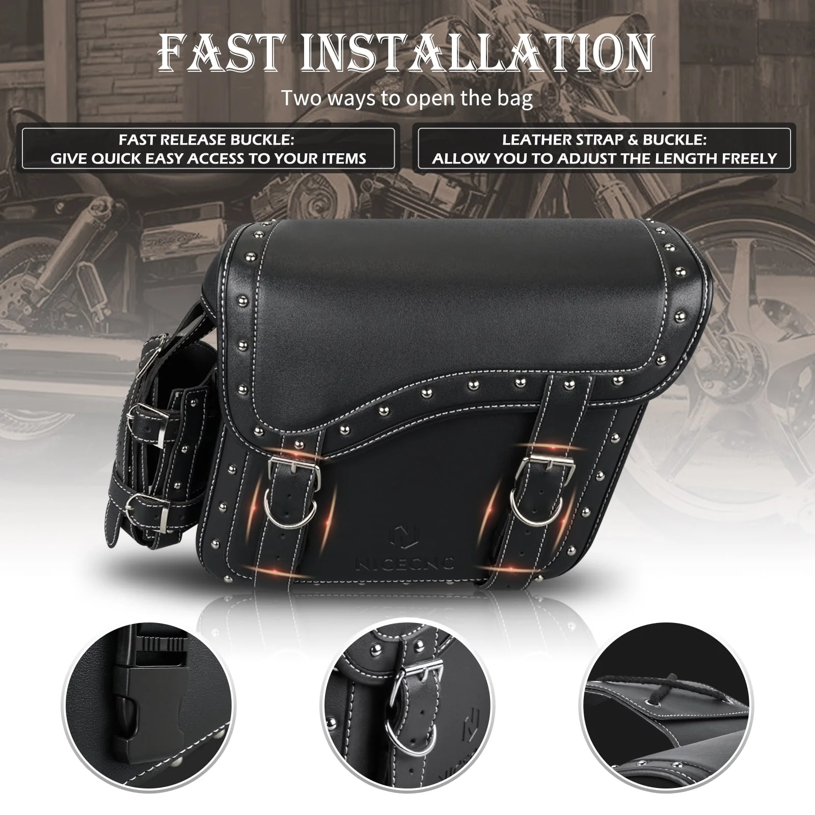 Saddle Bags PU leather Reinforced Straps & Saddle Piece with Cup Holder - Image 16