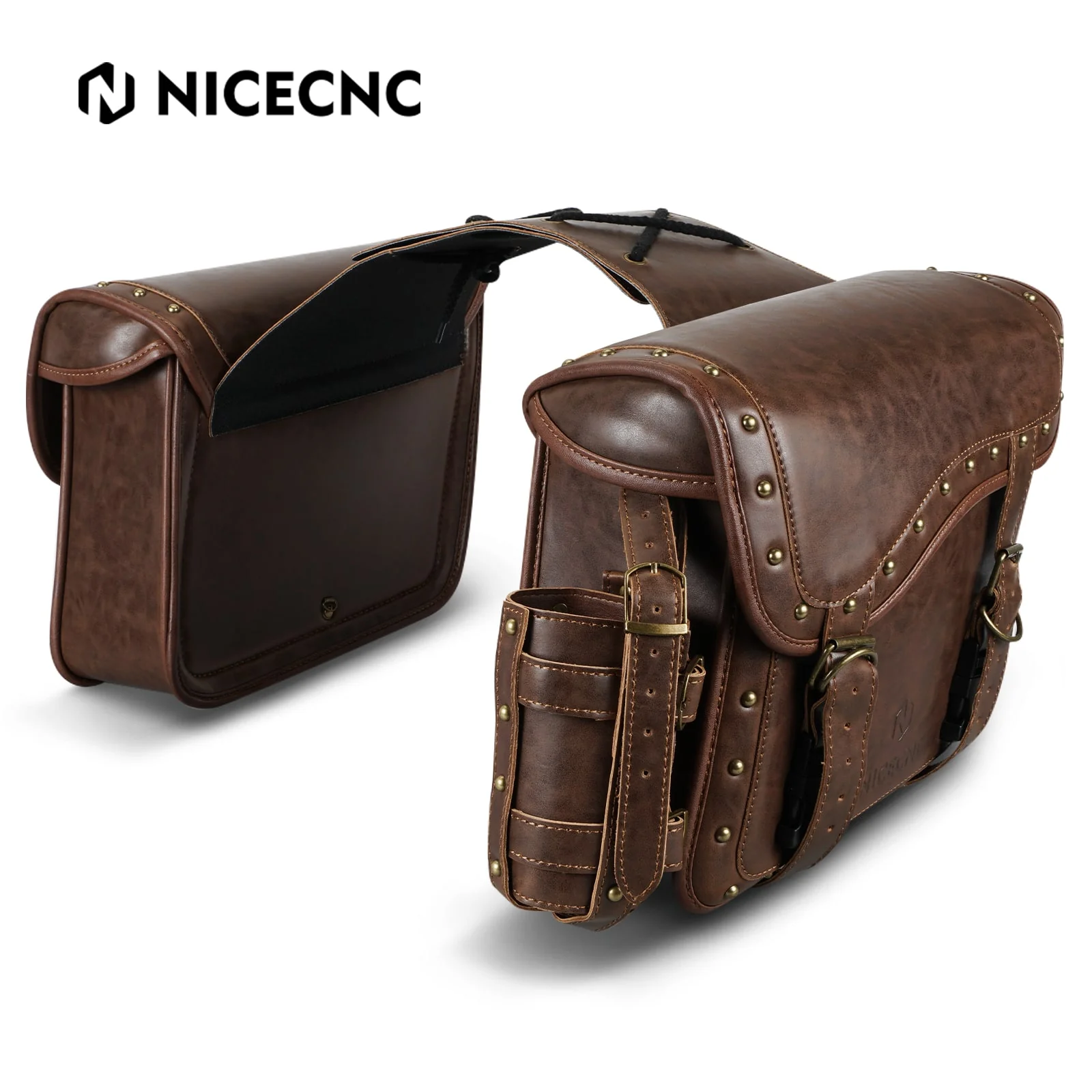 Saddle Bags PU leather Reinforced Straps & Saddle Piece with Cup Holder - Image 3
