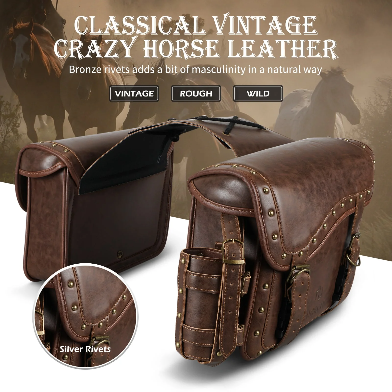 Saddle Bags PU leather Reinforced Straps & Saddle Piece with Cup Holder - Image 5