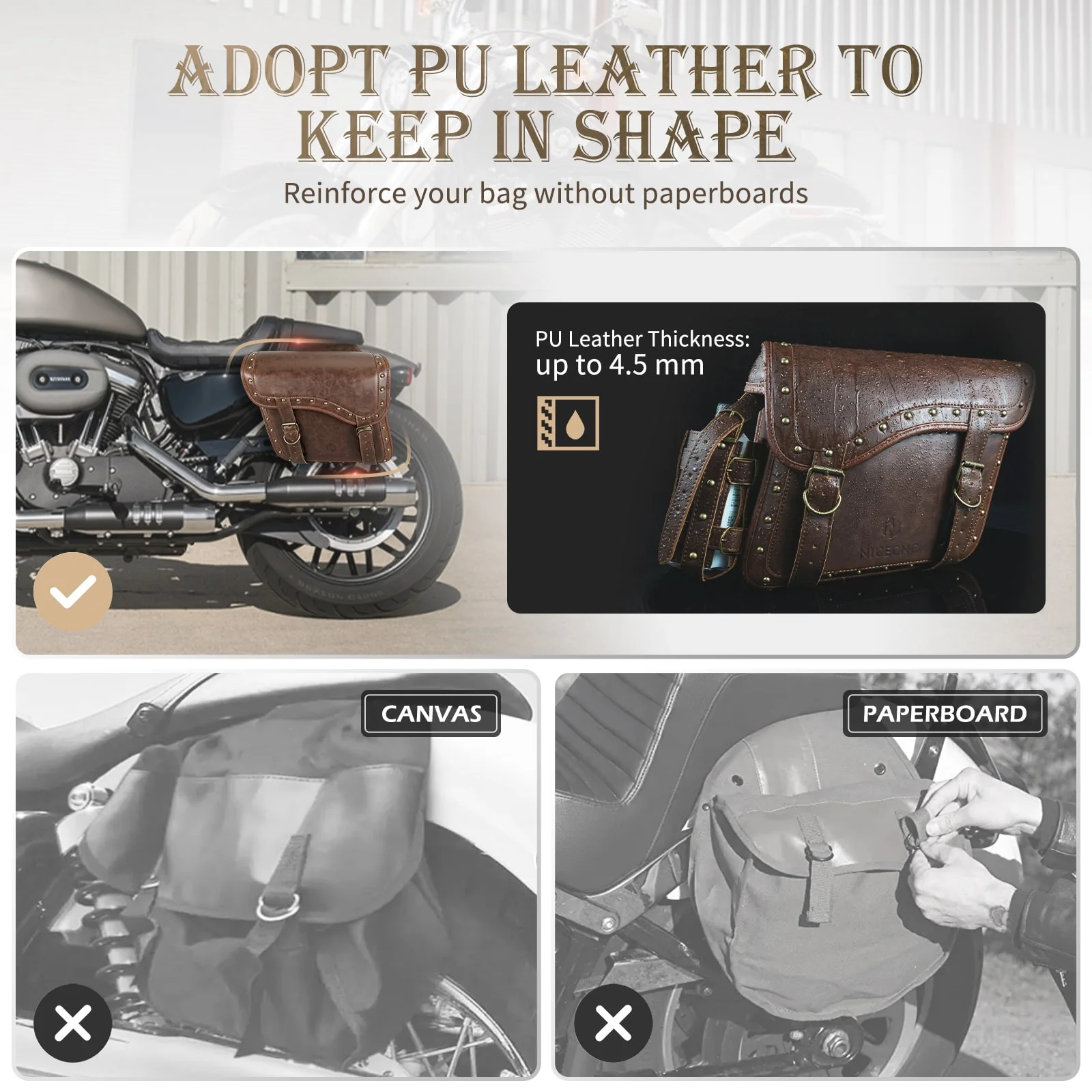Saddle Bags PU leather Reinforced Straps & Saddle Piece with Cup Holder - Image 6