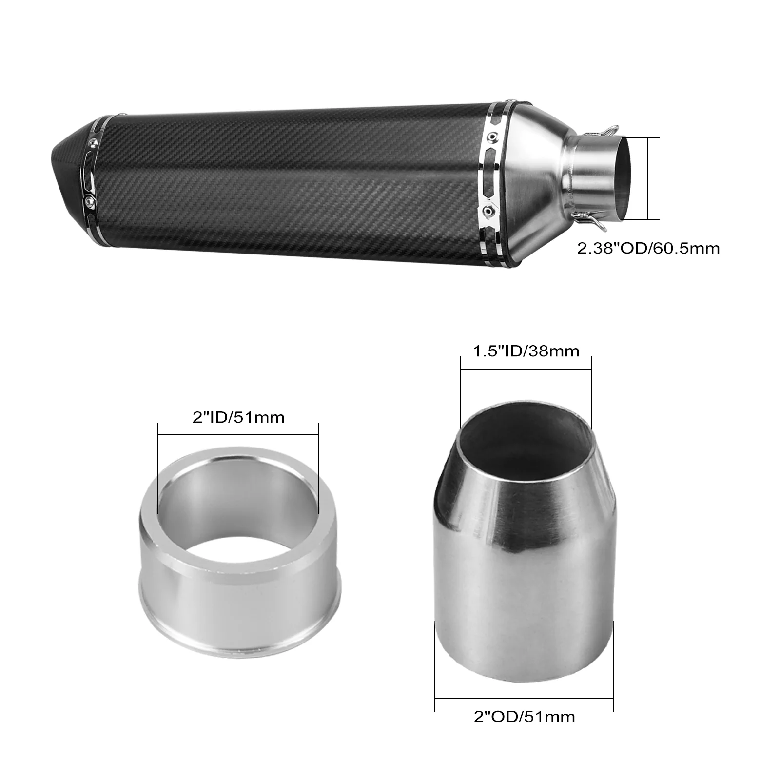 Universal 38/51/60.5mm Motorcycle ATV Exhaust Muffler Tail Pipe Adapter Kit Carbon Fiber - Image 4