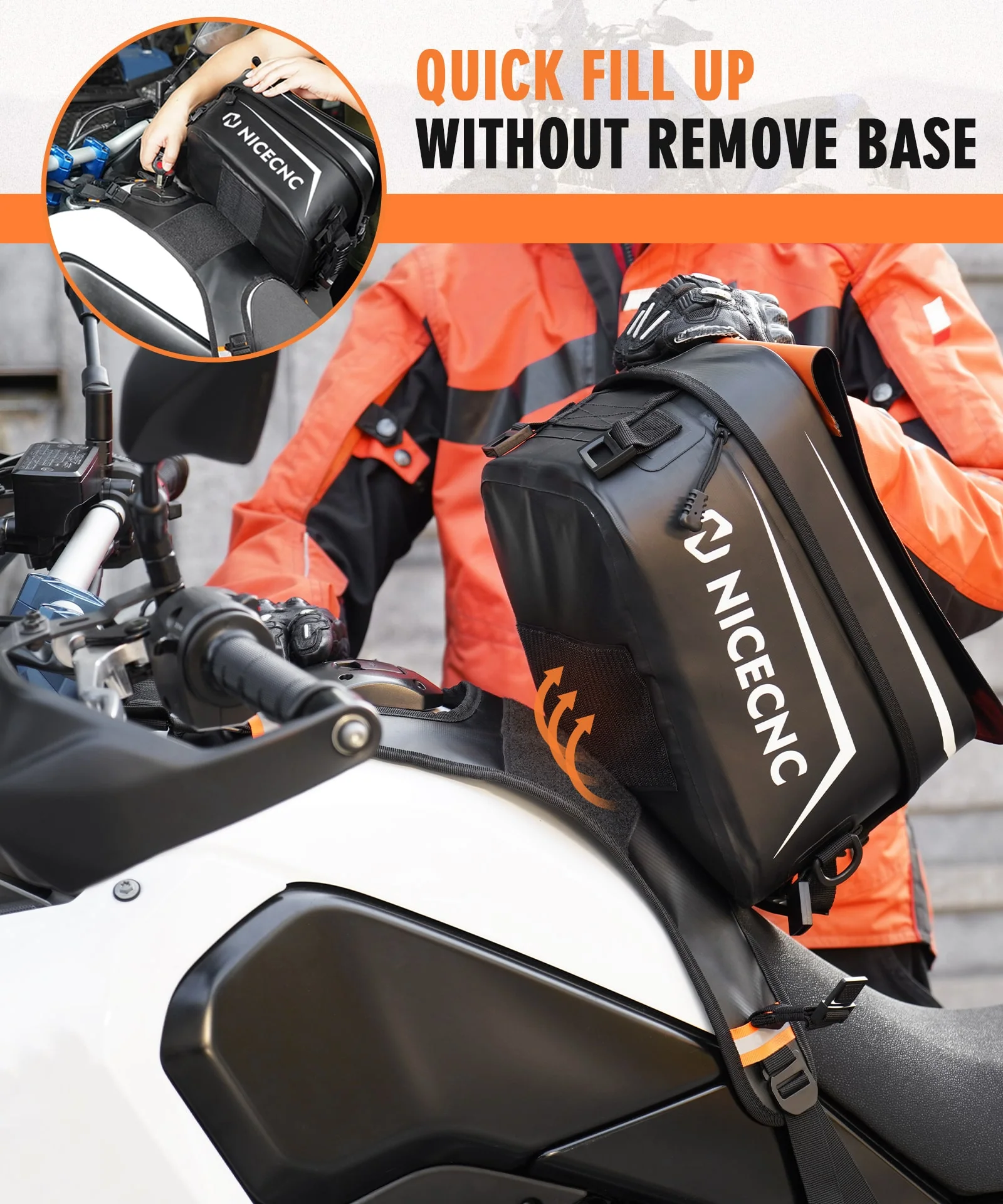 Universal Motorcycle 12L Tank Bag with 14 Inch Touchscreen Detachable Base Waterproof For Adventure Dual Sport Street Bike Cruiser - Image 10