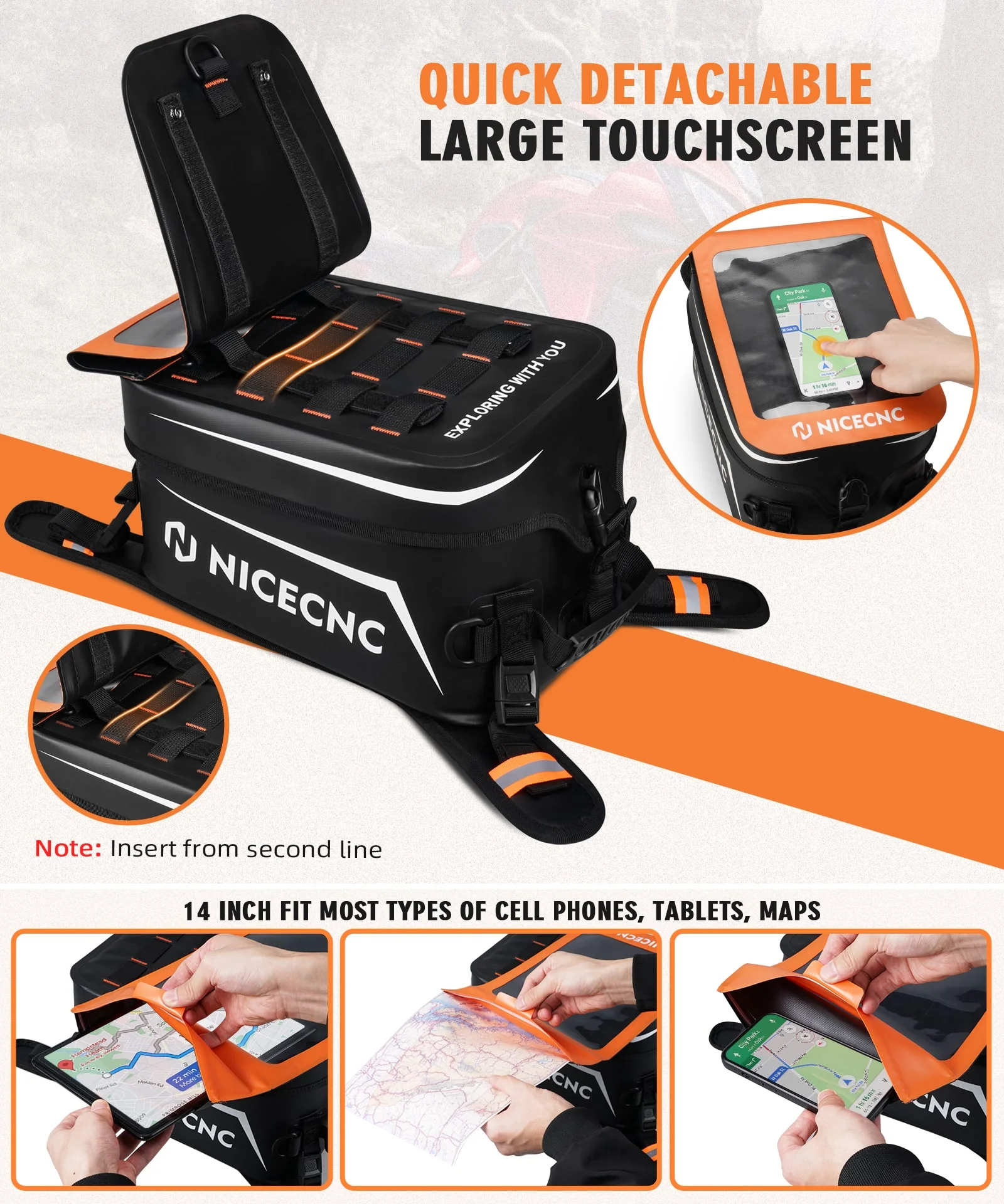 Universal Motorcycle 12L Tank Bag with 14 Inch Touchscreen Detachable Base Waterproof For Adventure Dual Sport Street Bike Cruiser - Image 7