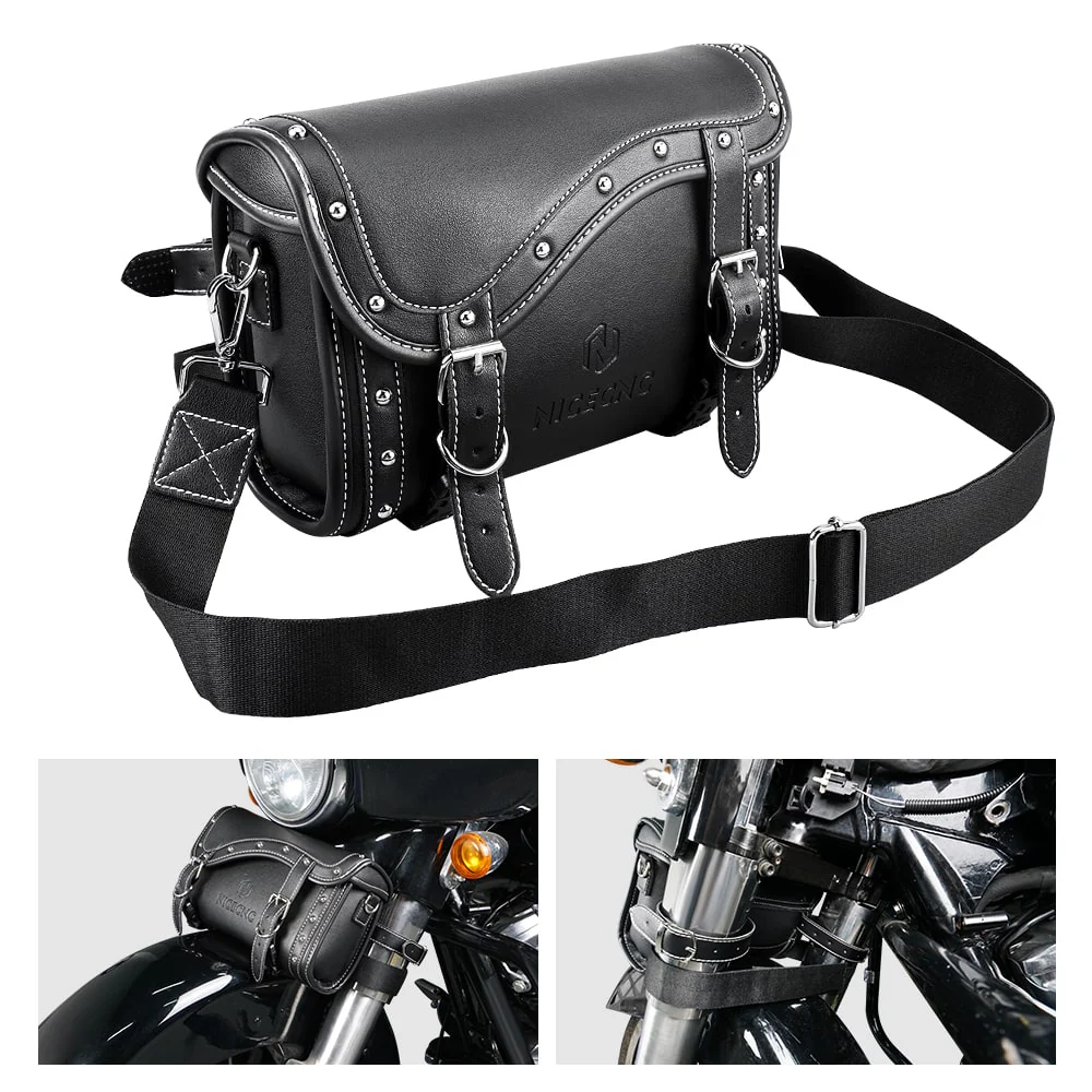 Motorcycle Handlebar Bag with Straps & Protecting Cover PU Leather - Image 8