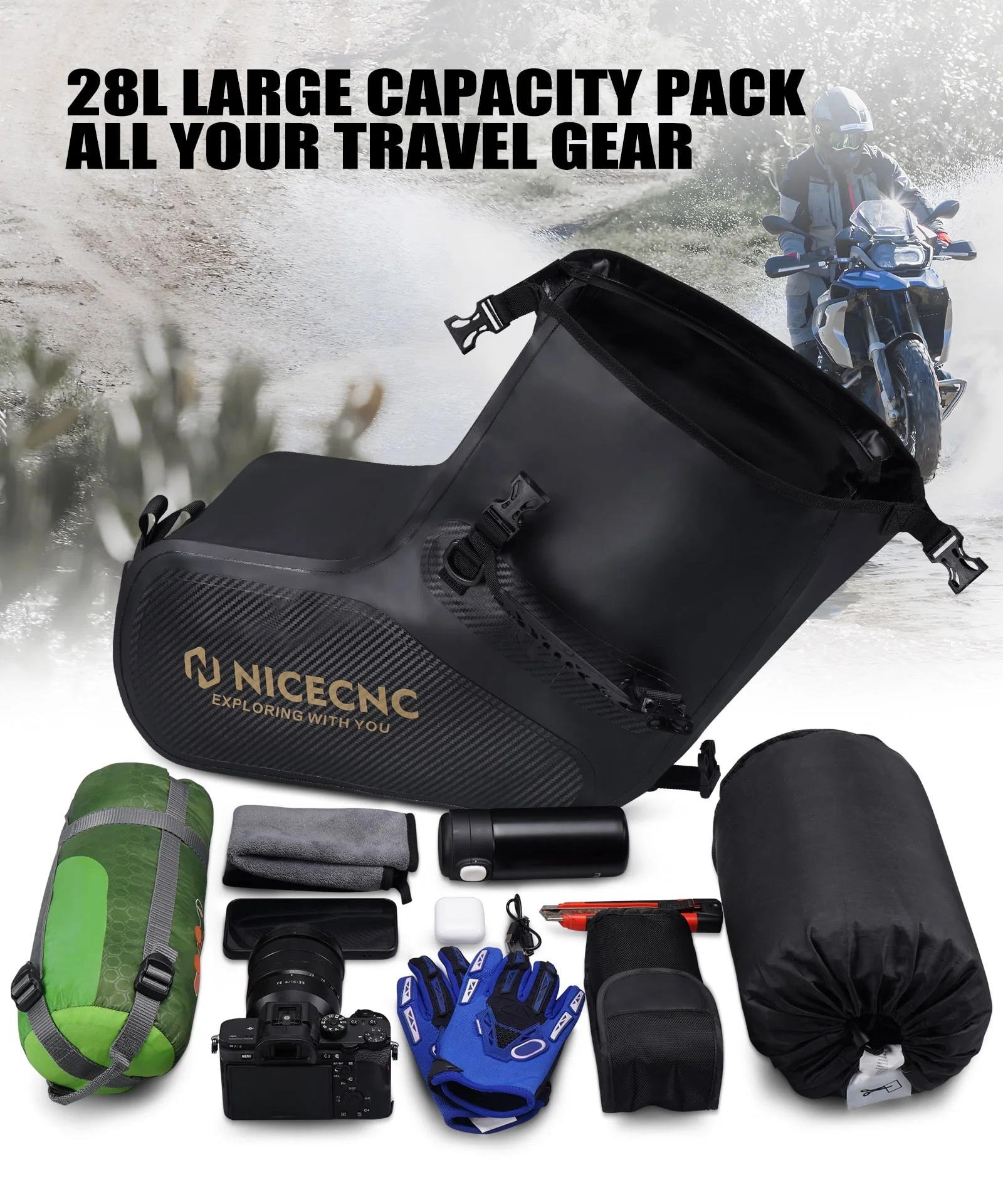Universal Saddlebags 28L Waterproof For Adventure Sport Motorcycle Racks - Image 6