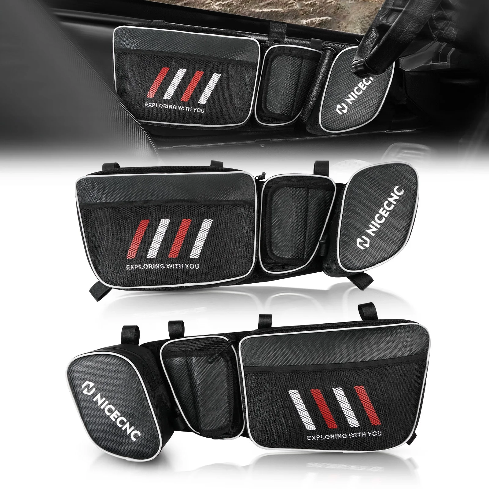 UTV Front Side Door Bags w/ Removable Knee Pad for Can Am Maverick X3 Turbo 2017-2023 - Image 11